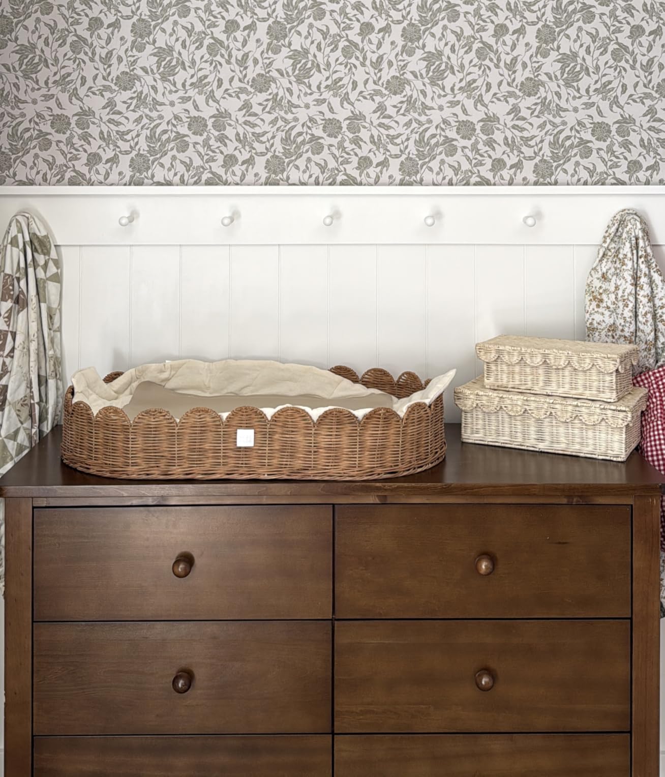BEBE BASK Premium Baby Changing Basket - Artisan-Crafted Scalloped Rattan - Changing Basket for Baby Dresser - All Accessories Included - Complete Set for Nursery (Mocca) customer photo 1