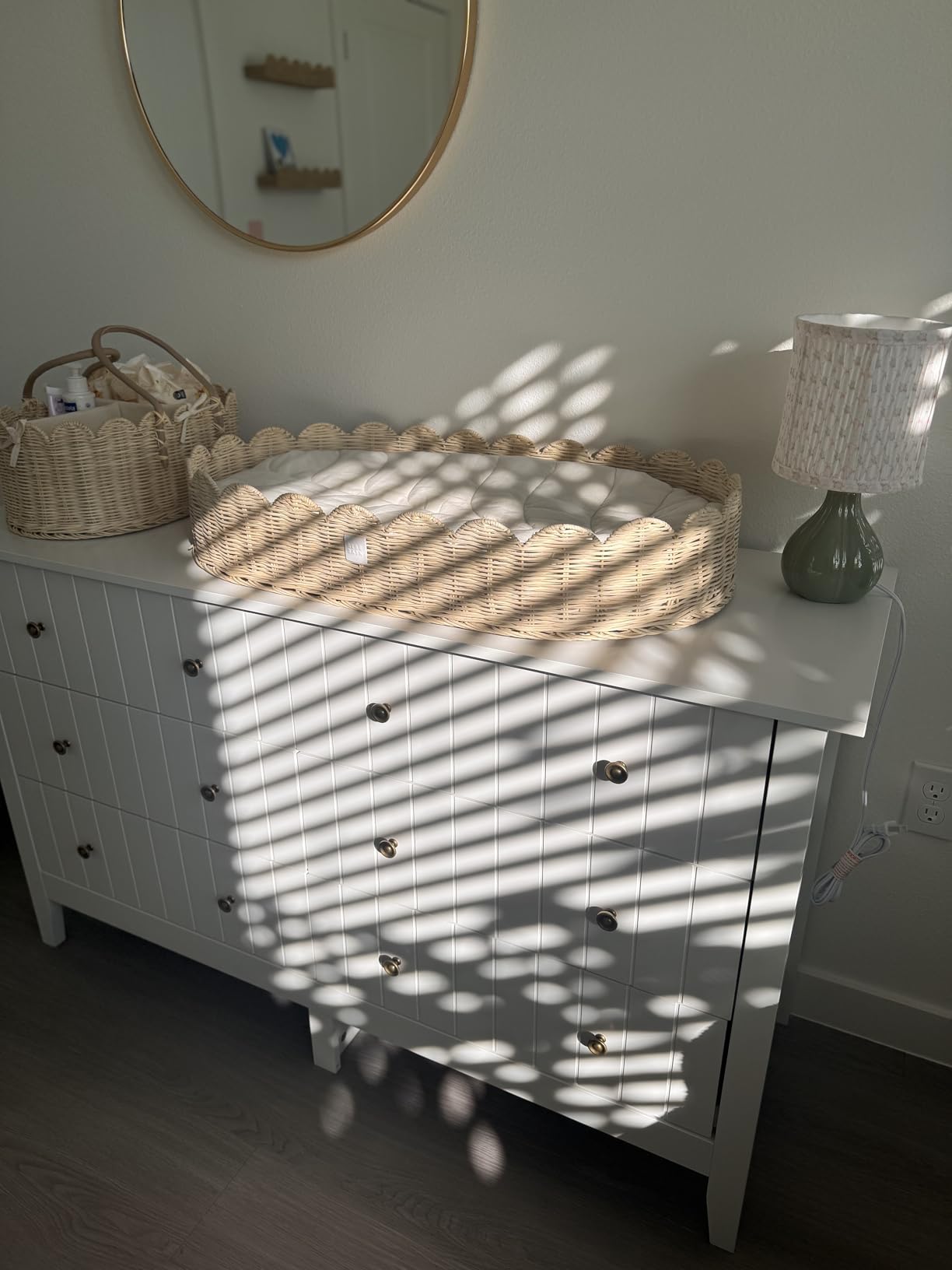 BEBE BASK Premium Baby Changing Basket - Artisan-Crafted Scalloped Rattan - Changing Basket for Baby Dresser - All Accessories Included - Complete Set for Nursery (Mocca) customer photo 2