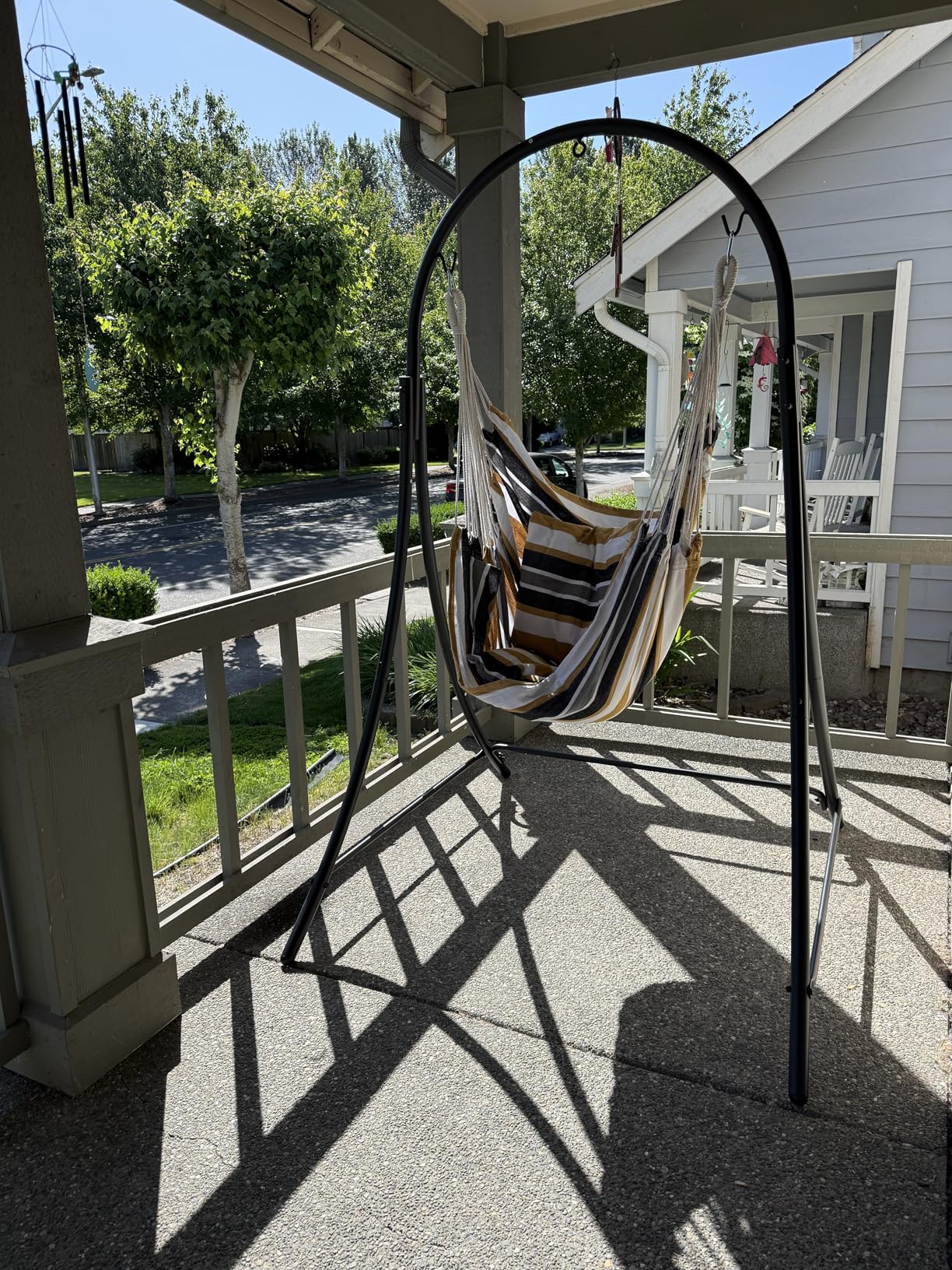 ANOW Adjustable Hammock Chair Swing Stand Only, Heavy Duty Hanging Chair Stand with Safety Hooks for Indoors Outdoors, Max 400 Lbs, Plus Size Version, Black customer photo 1