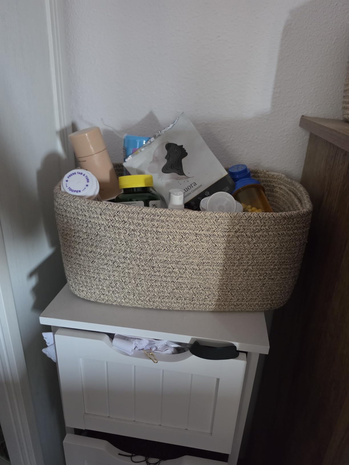 3-Pack Small Storage Baskets for Organizing | Woven Shelf Toy Basket | Rope Baskets for Gifts Empty | Closet Organizer Bins with Handles | Cube Decorative Box | 11.8x7.8x5.1