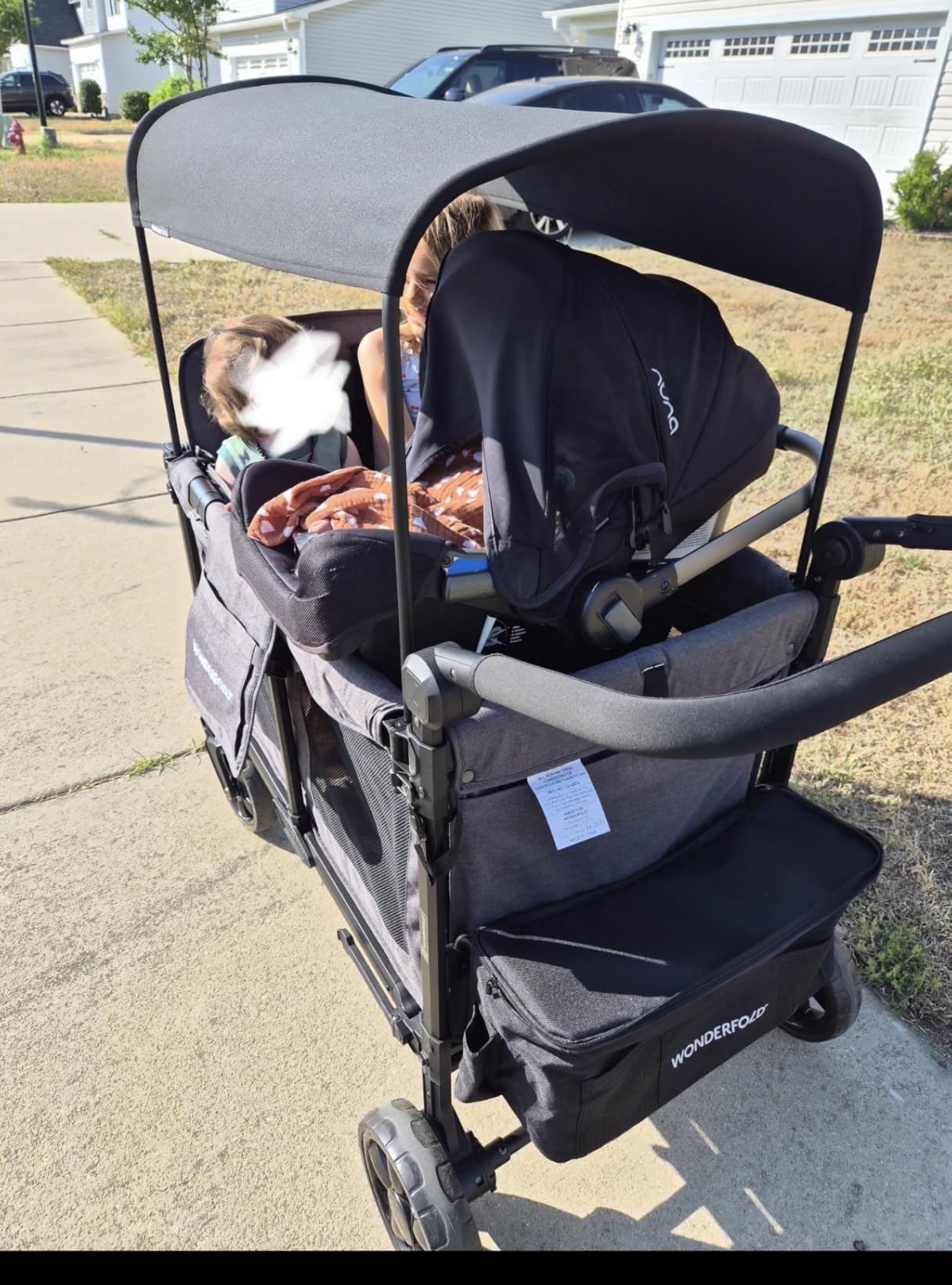 WonderFold W4 Elite Pro Stroller Wagon - Foldable Wagon with Aluminum Frame - Adjustable Canopy & Push Handle - All-Terrain Wheels - For Babies, Toddlers & Kids - 4 Seater - Jet Black customer photo 2