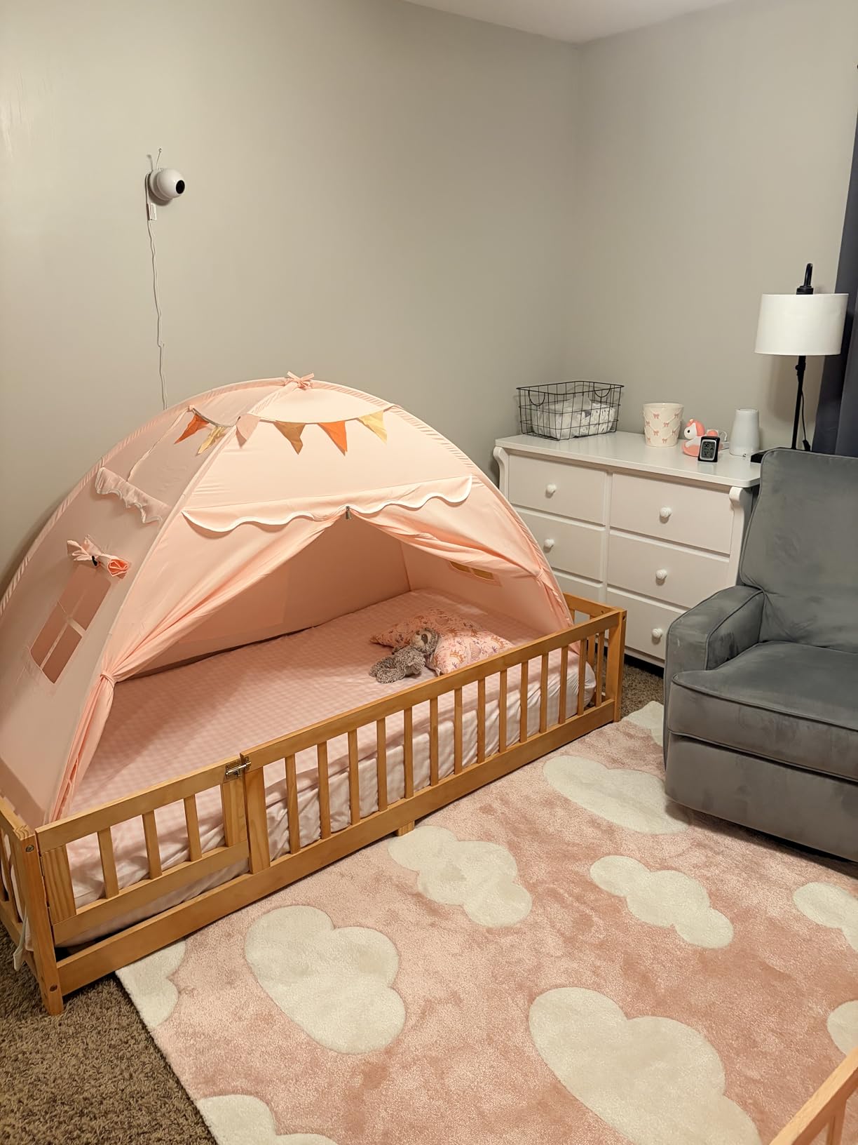 Sumbababy Twin Bed Tent for Kids, Toddler Bed Canopy Indoor Tent for Boys Girls with Star Lights & Flags, Queen Size Kids Tents for Inside Bedroom (Golden Beige) customer photo 2