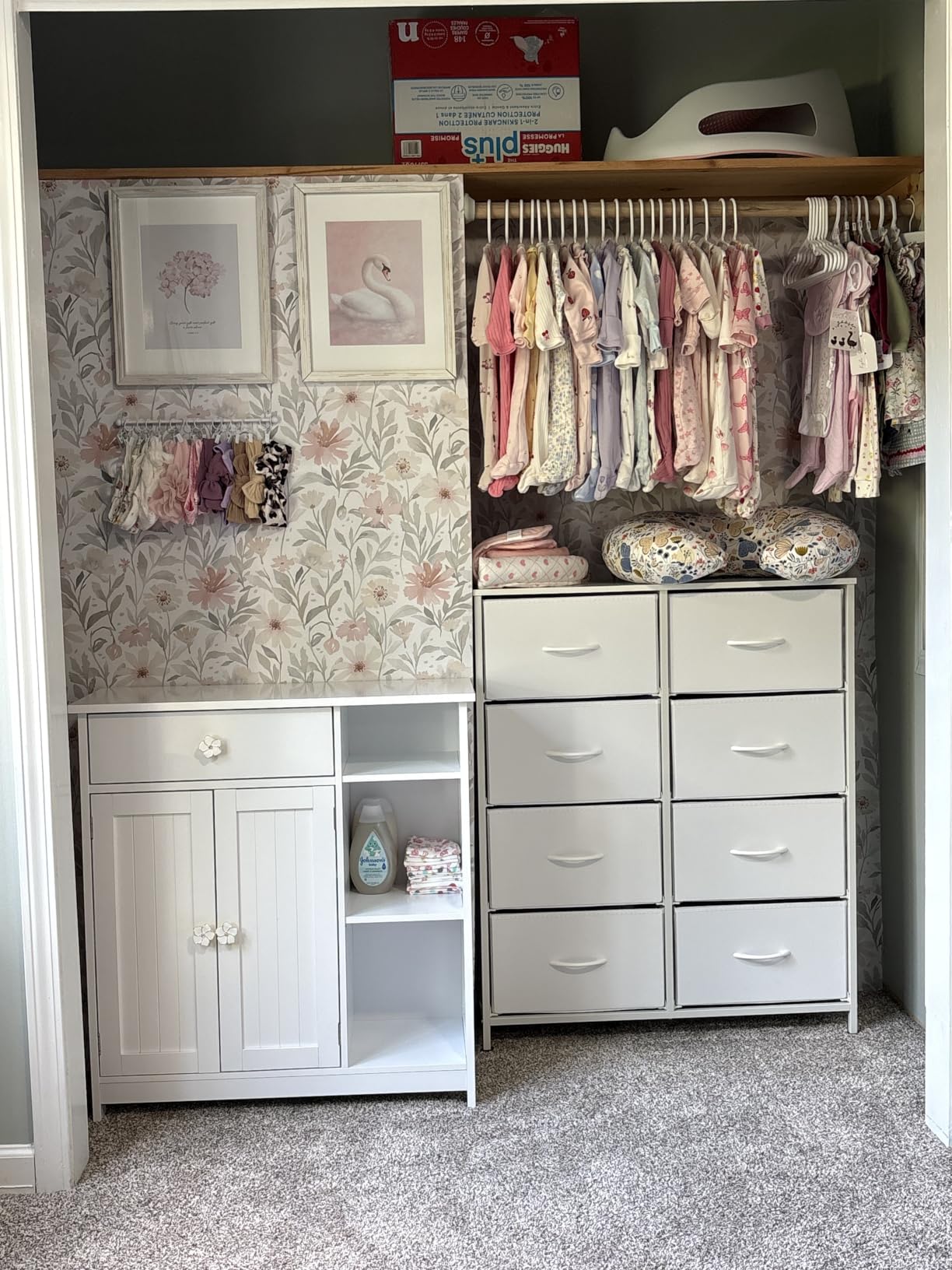 CiCiwind Pink Floral Peel and Stick Wallpaper Farmhouse Removable Self Adhesive Modern Wall Paper for Bedroom Bathroom Light Green Leaf Contact Paper for Cabinets Shelf Drawer 17.3 x 78.7 customer photo 2