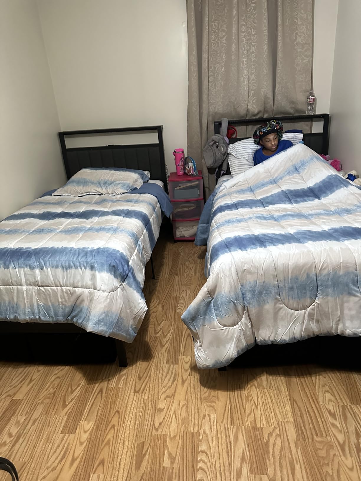 Furnulem Full Size Bed Frame with Charging Station and LED Lights, Grey Upholstered Headboard with Shelves, Metal Platform Bed with 2 Under-Bed Storage (Fabric Drawer on Wheels), No Box Spring Needed customer photo 2