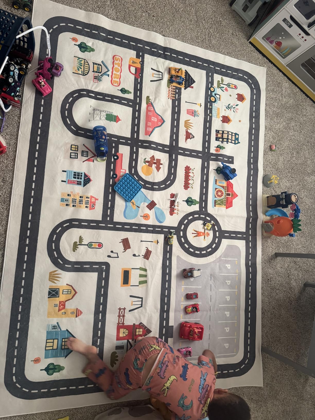 5x7ft Kids Town Road Play Rug - Non-Slip Faux Wool Carpet with Interactive City Map Design, Educational Toy Vehicle Mat for Kids, Bedroom Playroom Nursery Gift customer photo 2