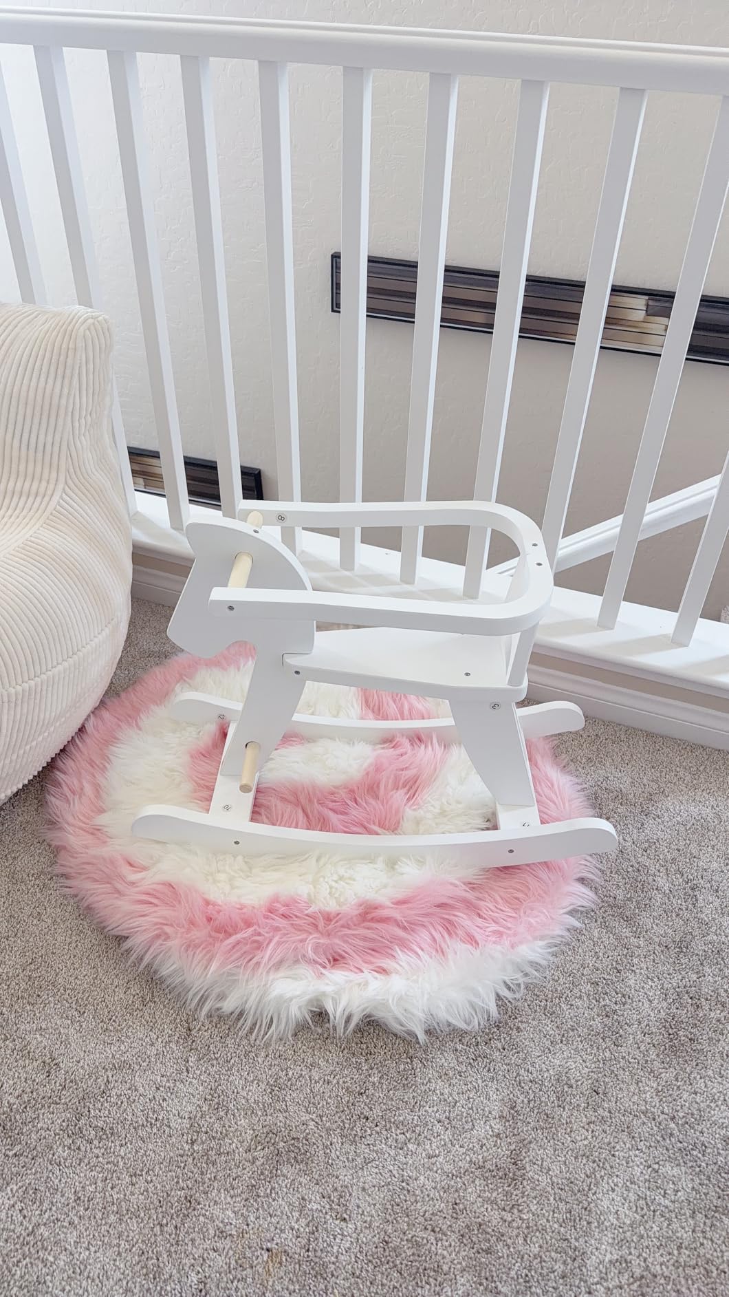 labebe - Wooden Rocking Horse, Baby Wooden Ride On Toys for 12M+, White Rocker Toy with Removable Fence, Toddler Riding Toy Indoor/Outdoor, Nursery Birthday Gift customer photo 1