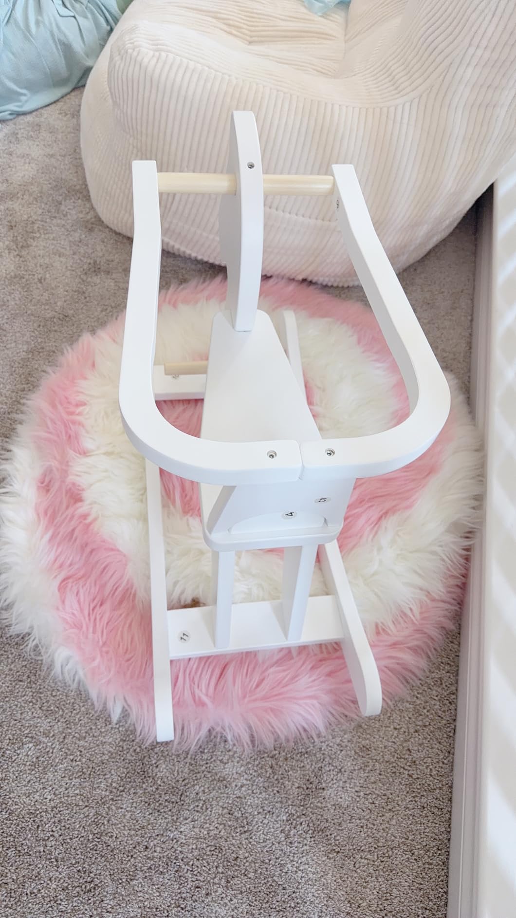 labebe - Wooden Rocking Horse, Baby Wooden Ride On Toys for 12M+, White Rocker Toy with Removable Fence, Toddler Riding Toy Indoor/Outdoor, Nursery Birthday Gift customer photo 2