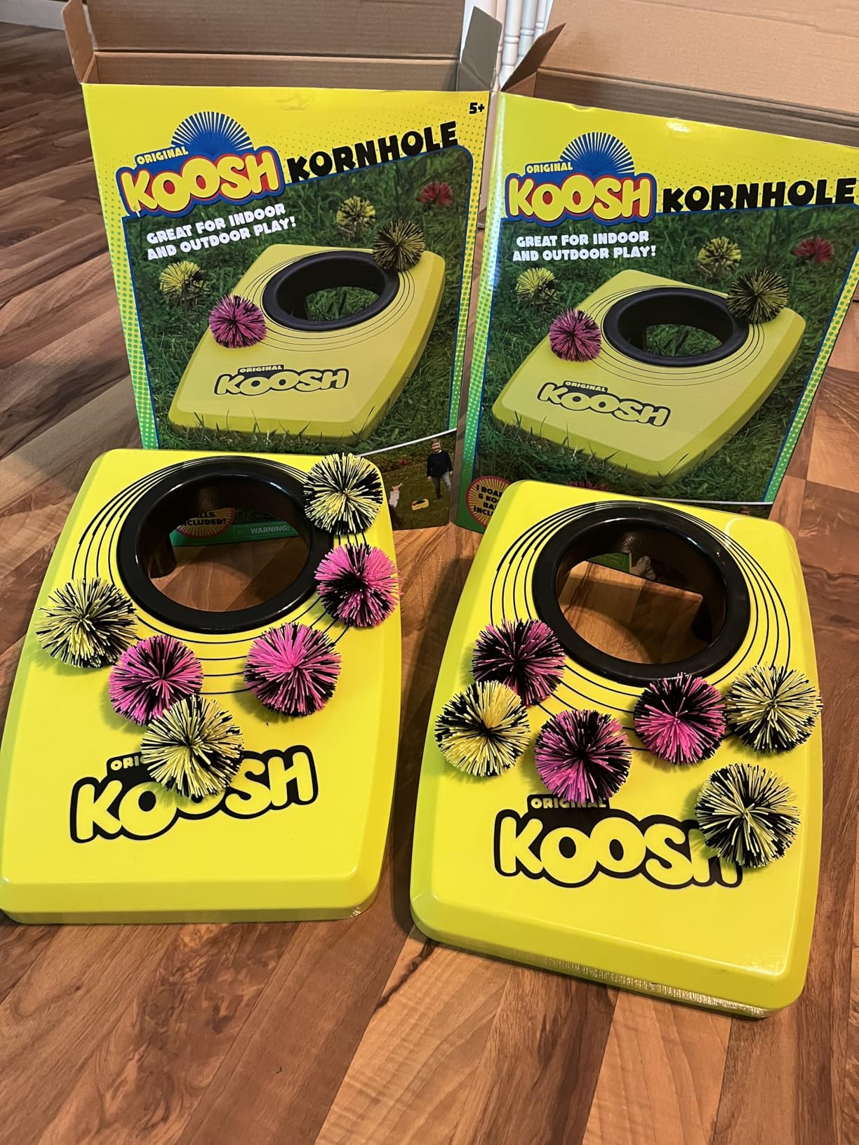 Koosh Kornhole, Cornhole Set for Kids - Outdoor Toys for Boys and Girls, Perfect for Beginners, Preschool Toys, Easy Storage, 1 Kornhole Board, 6 Koosh Balls Included, Ages 5+ customer photo 1