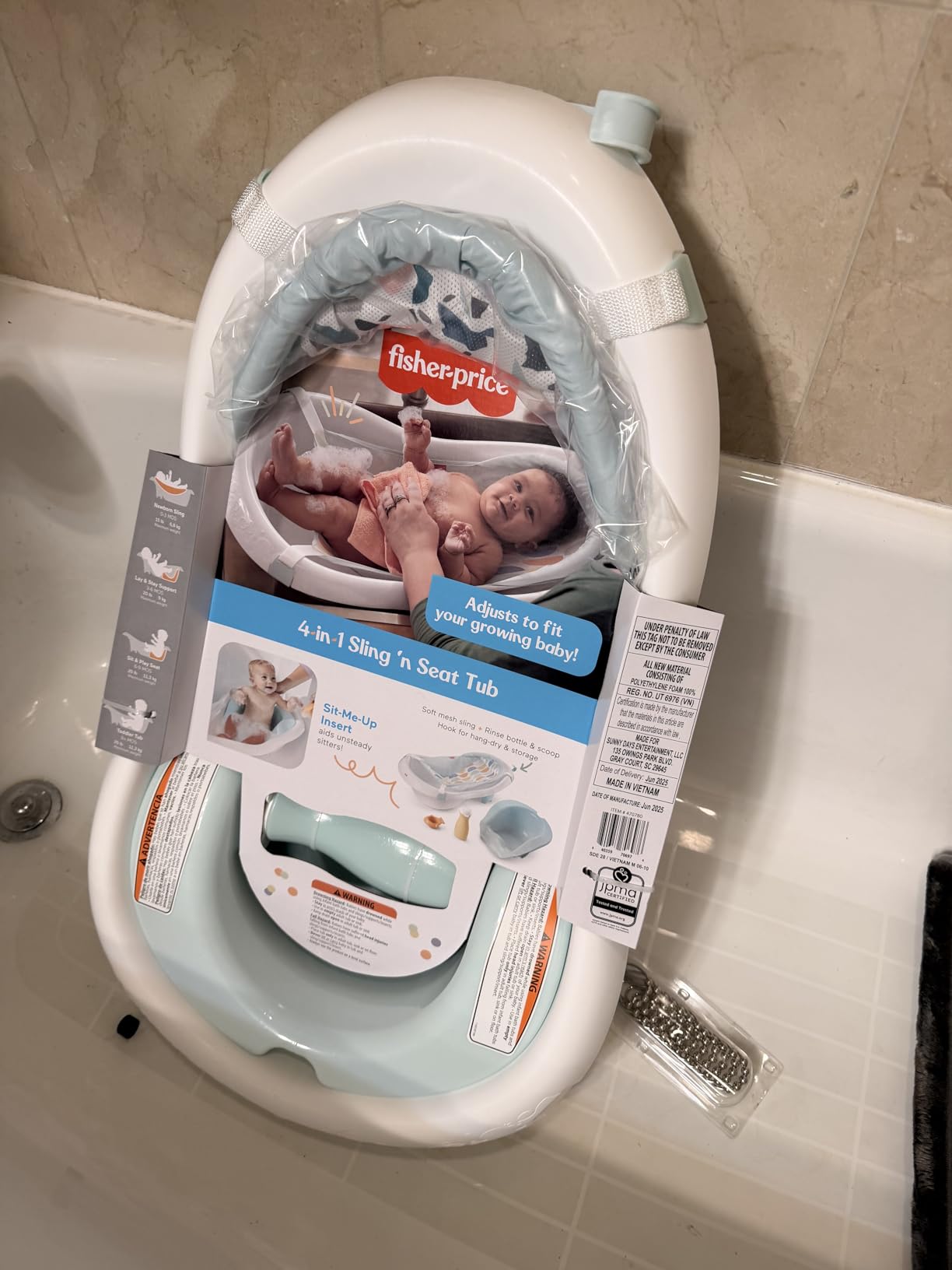 Fisher-Price Baby to Toddler Bath 4-in-1 Sling 'N Seat Tub with Removable Infant Support and 2 Toys, Summer Blossoms customer photo 1