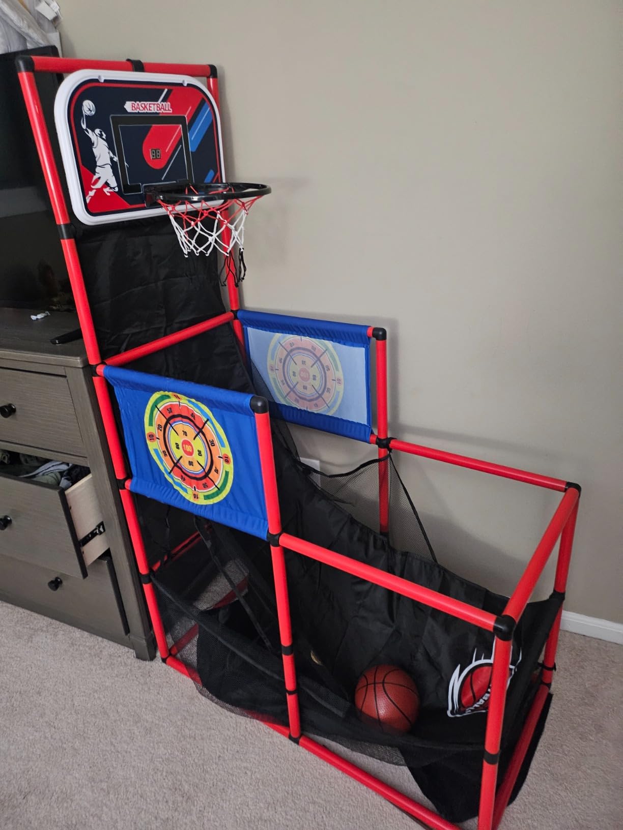 HYES 2 in 1 Dual Shot Basketball Arcade Game with 2 Dart Boards/Electronic Scoreboard/LED Light, Kids Basketball Hoop for Home Indoor Outdoor, Sport Toys for Boys Girls customer photo 2