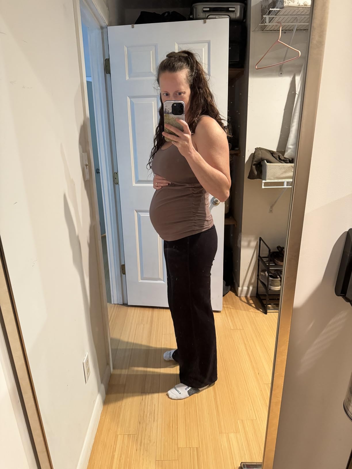 G4Free BareFeel Maternity Racerback Tank Tops with Built in Bra Ruched Sleeveless Pregnancy Yoga Workout Shirts customer photo 1