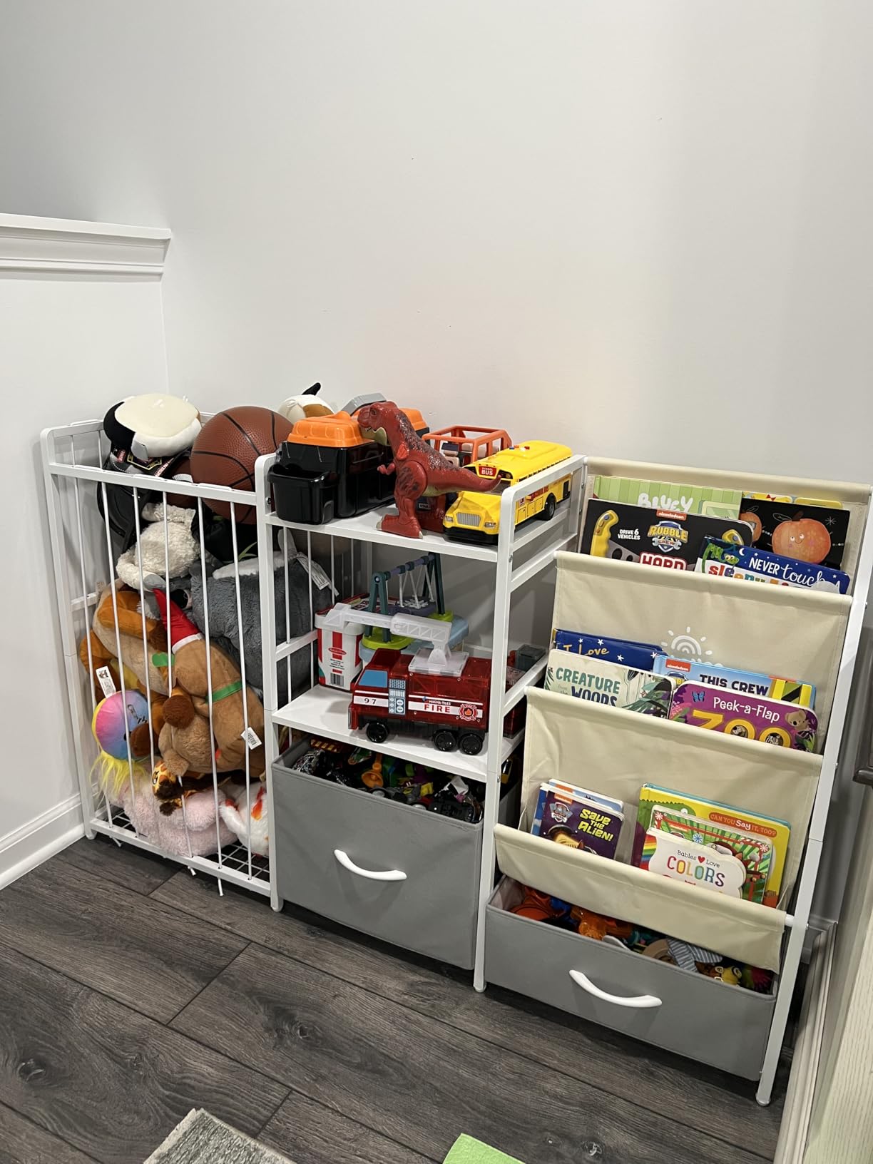 Twinkoo Kids Bookshelf and Toy Storage, Large 3 Tier Book Shelf for Kids Rooms, Sling Baby Bookcase with Stuffed Animal Storage, Toddler Montessori Bookshelf, Grey, 3 Column customer photo 1