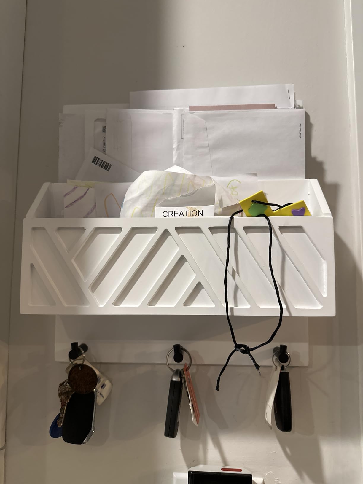 BLU MONACO Wall-Mounted Mail and Key Holder - Natural Wood 2-Tier Letter Organizer with 3 Hooks | Entryway Command Center for Mail, Keys, and Documents customer photo 1