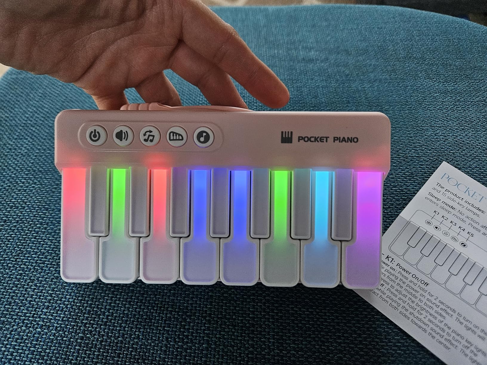 iPlay, iLearn Kids Mini Piano Toy W/Rainbow Lights, Toddler Pocket Travel Piano Keyboard for 1-3, Portable Musical Instrument Toys, Music Interactive Birthday Gift 2 4 5 6 Year Old Boy Girl Child-Blue customer photo 1