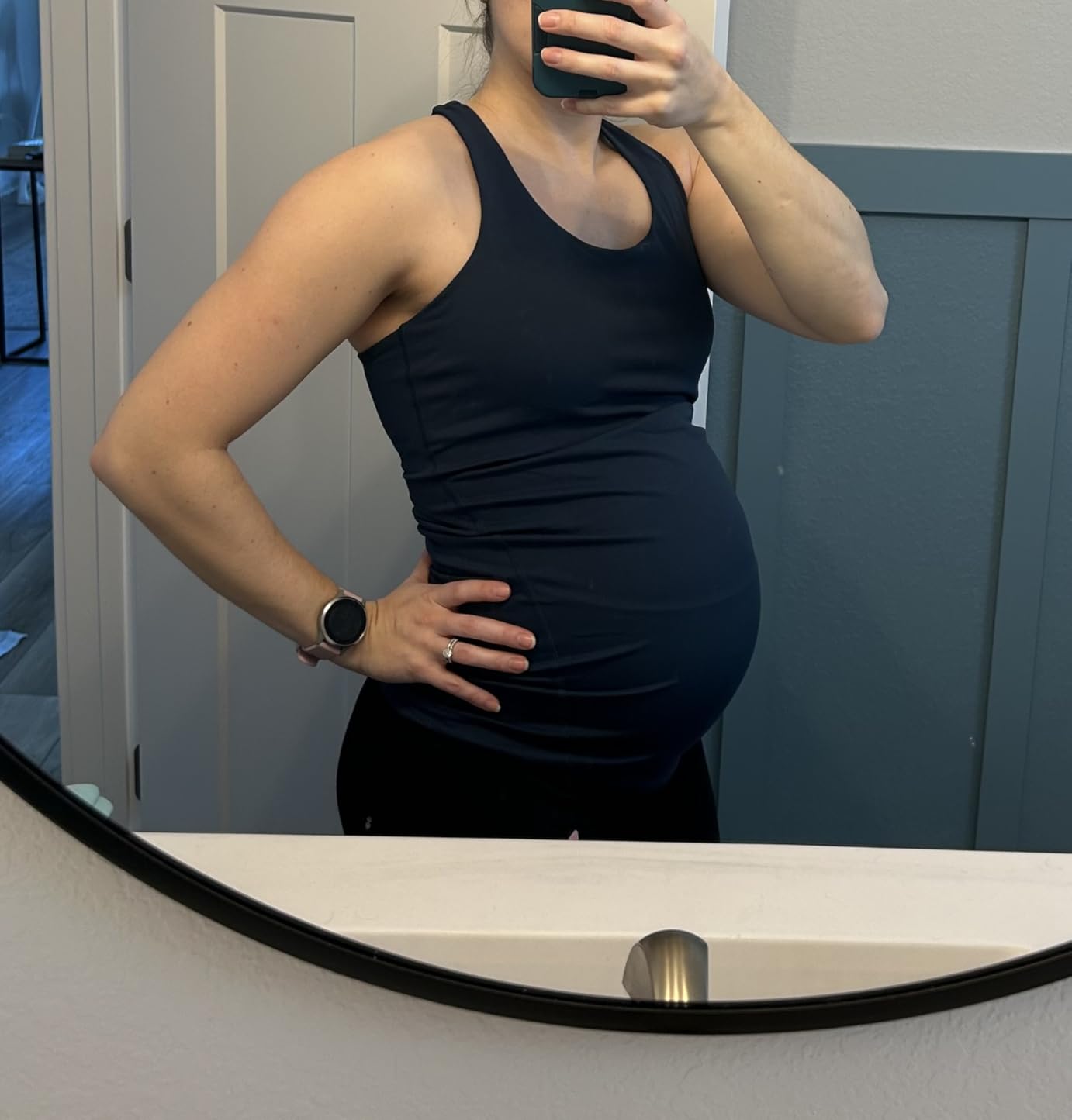 POSHDIVAH Women's Maternity Tank Tops with Built in Bra Padded Sleeveless Pregnancy Yoga Tee Workout Shirt Clothes customer photo 2