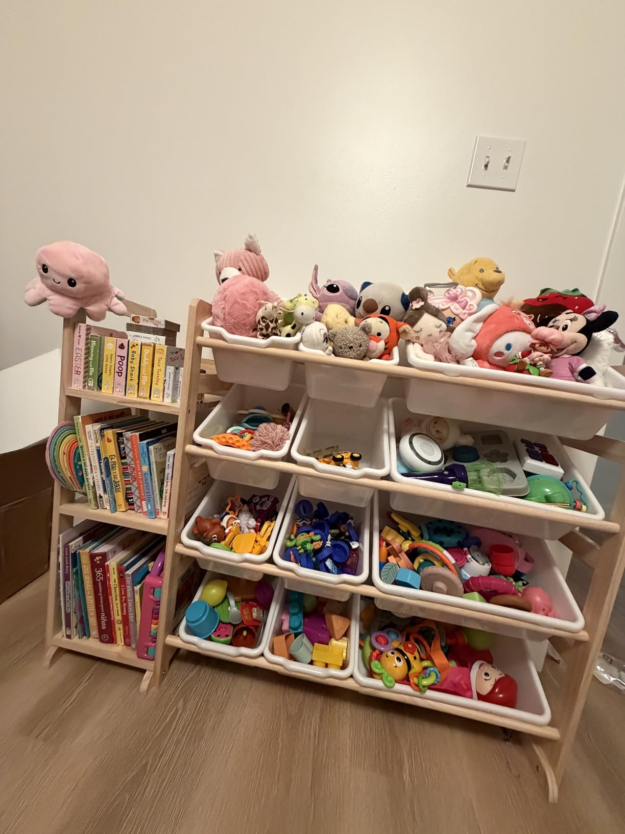 EXPERLAM Extra Large Toy Storage - Toy Storage Organizer, Wooden Toy Organizer with 6 Side Shelves and 12 Bins, 3-in-1 Bookshelf for Kids Rooms, Playroom, Nursery, White customer photo 2