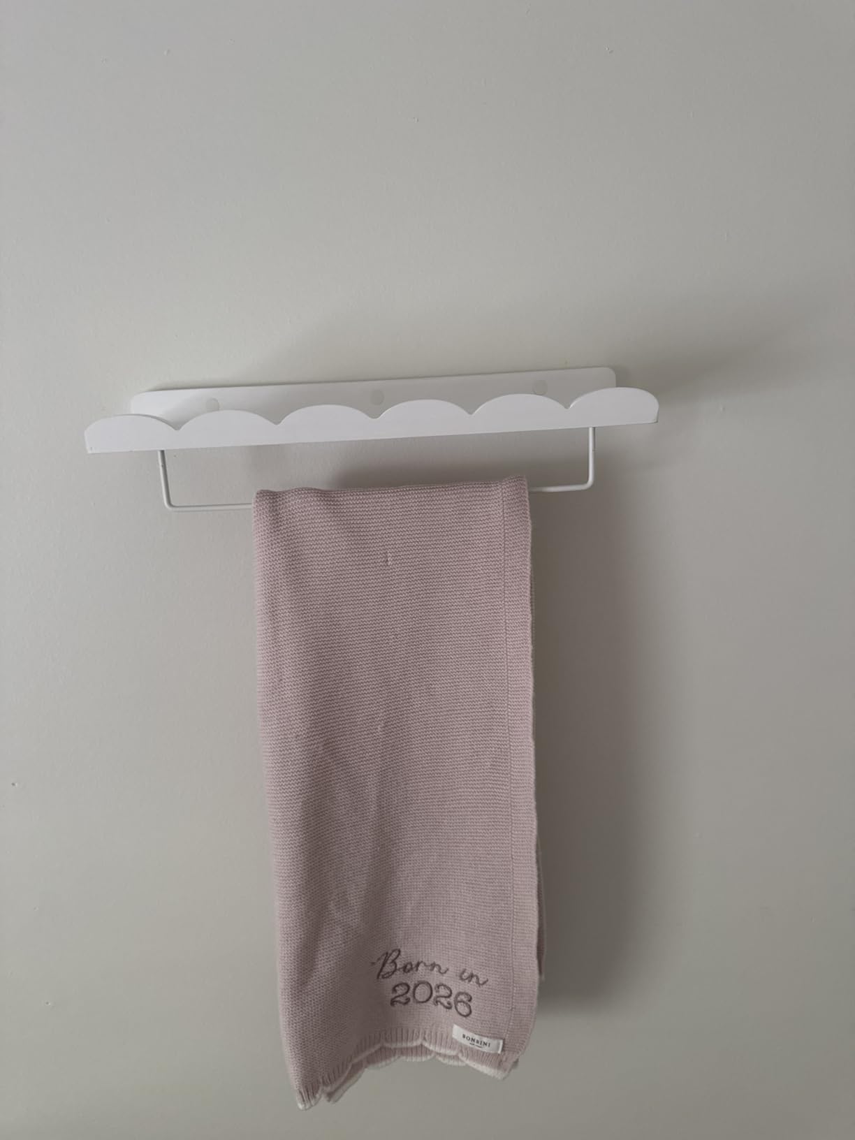 Fixwal Nursery Shelves, 24 Inch Floating Bookshelves for Wall Set of 4, Scalloped Wall Book Shelves with Towel Rack for Kids, Toddler Room, Baby Room, Nursery Decor and Storage(White) customer photo 2