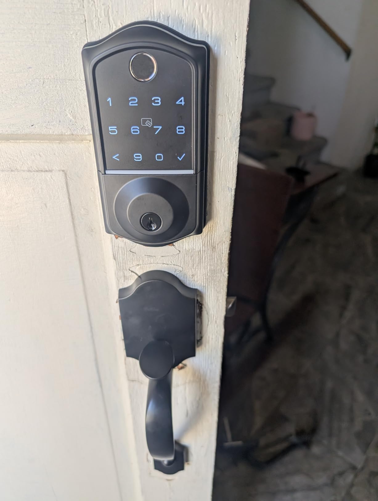 Veise VE017G-H Wi-Fi Smart Fingerprint Front Door Lock Set, Remote App Control, Keyless Entry Deadbolt with Handle, Backlit Keypad, IP55 Weatherproof, Auto Lock, Easy to Install, Matte Black customer photo 2