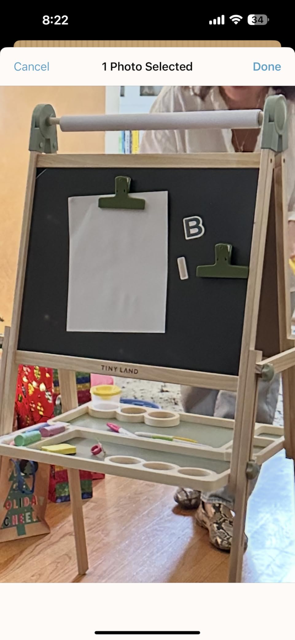 Tiny Land Deluxe Kids Easel, Foldable & Adjustable Wooden Art Easel for Kids Ages 3-8, Easy Assembly Double-Sided Magnetic Easel with Paper Roll, Magnetic Letters & Math Set (Green) customer photo 2