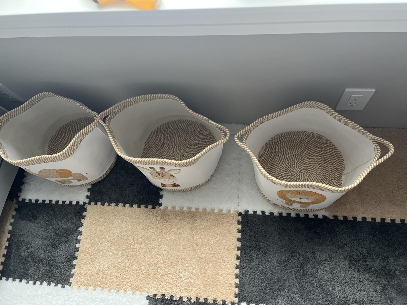 3-Piece Woven Baby Toy Baskets Laundry Hampers, Foldable Nursery Organizer for Toys Clothes Stuffed Animals, Roomy Sturdy Hampers for Baby Gift Nursery Decor Baskets Lion/Giraffe/Elephant Design customer photo 1
