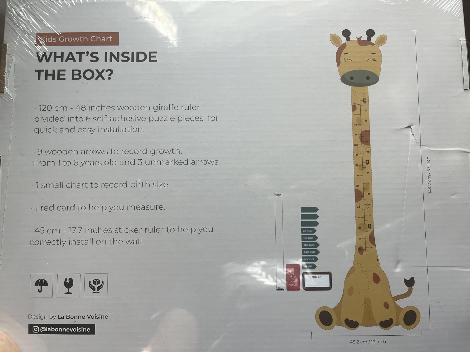 Matilda the Giraffe - Growth Chart for Kids Up to 4 ft - Wooden Height Chart for Wall - Kids Height Measurement Ruler, Nursery Room Decor, Easy Install customer photo 2