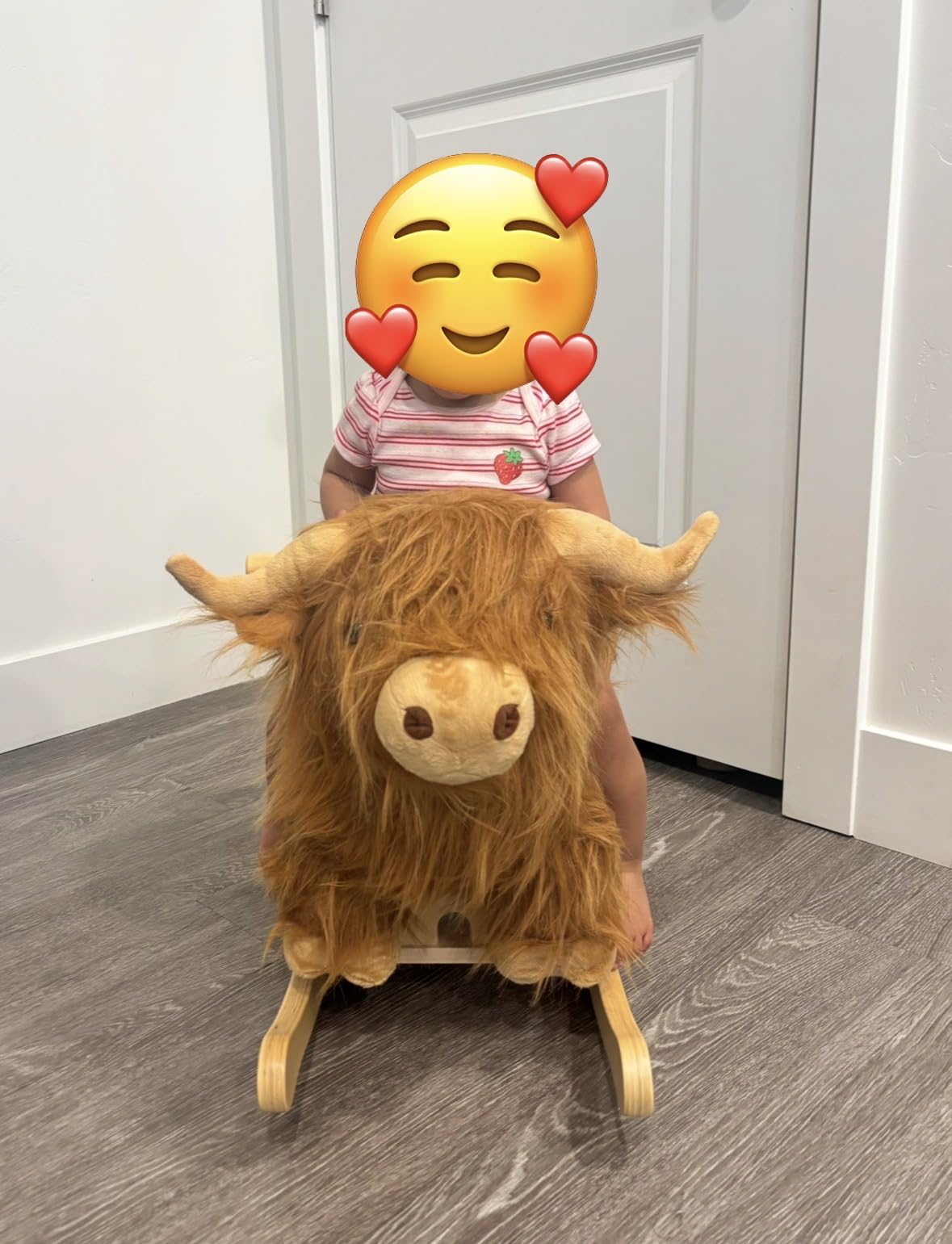 Baby Rocking Horse, Highlander Cattle Wooden Rocking Horse for Toddlers 1 Year Old Cute Cow Stuffed Plush Ride-on Toy Rocking Animal for Baby Boys and Girls Nursery/Child Christmas or Birthday Gift customer photo 1