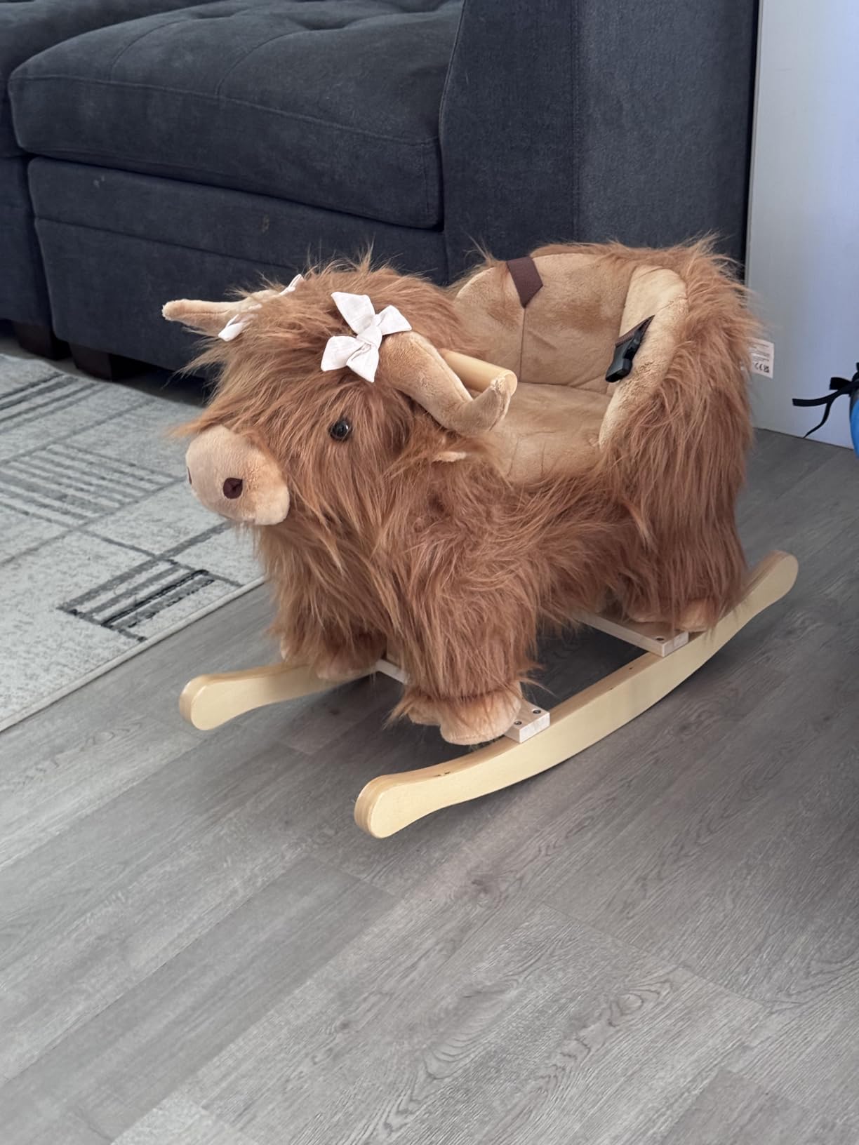 Baby Rocking Horse, Highlander Cattle Wooden Rocking Horse for Toddlers 1 Year Old Cute Cow Stuffed Plush Ride-on Toy Rocking Animal for Baby Boys and Girls Nursery/Child Christmas or Birthday Gift customer photo 2