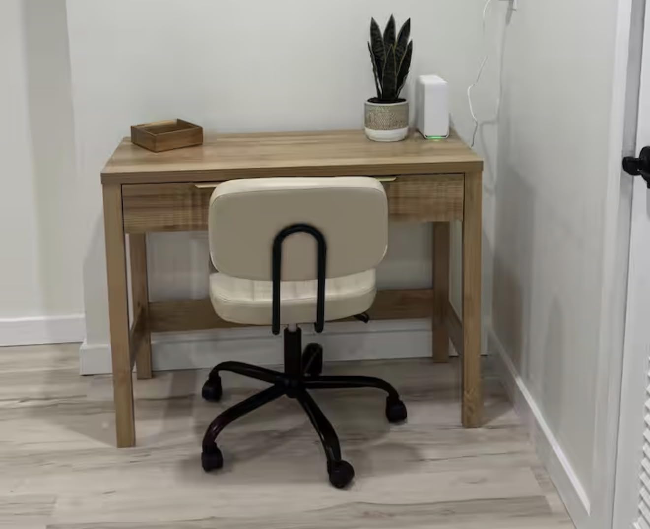 Sweetcrispy Small Office Desk Chair Armless PU Leather with Comfy Lumbar Support Height Adjustable Rolling Swivel Task for No Arms for Adult Student Bedroom Home Vanity Black customer photo 1