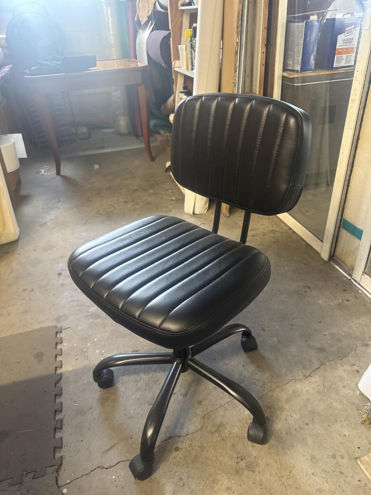 Sweetcrispy Small Office Desk Chair Armless PU Leather with Comfy Lumbar Support Height Adjustable Rolling Swivel Task for No Arms for Adult Student Bedroom Home Vanity Black customer photo 2