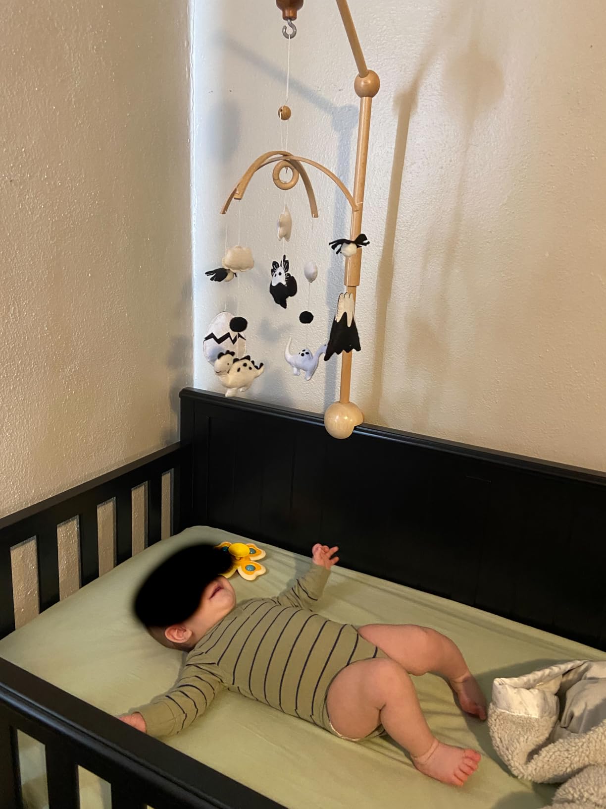 Dinosaur Crib Mobile - High-Contrast Black & White Nursery Decor for Newborn Baby Room, Handmade for Boy & Girl, Natural Wood & Fabric, Plastic-Free, Ready-to-Gift customer photo 1