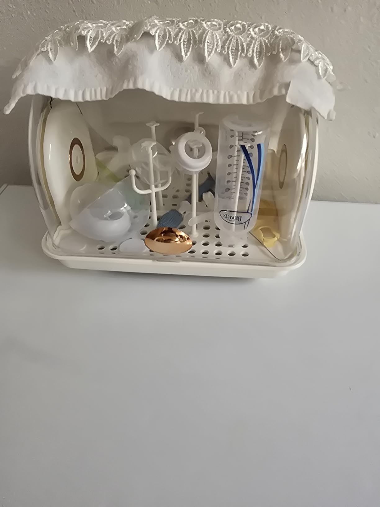 Baby Bottle Drying Rack Storage with 3 Brush, Nursing Bottle Storage Box Organizer with Cover, Portable Kitchen Cabinet Organizer, Durable countertop Dryer (Blue) customer photo 1