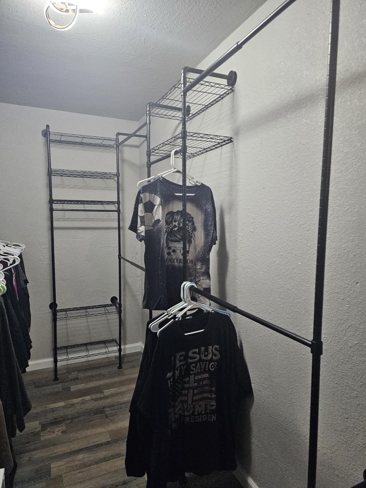ONBRILL L4 Wall Mounted Industrial Pipe Clothing Rack, Closet Organizer System with 6 Hanging Clothes Rods ( 4 Expandable Rods) & 8 Shelves, Heavy Duty Corner Garment Rack, Large Wardrobe - Black customer photo 1