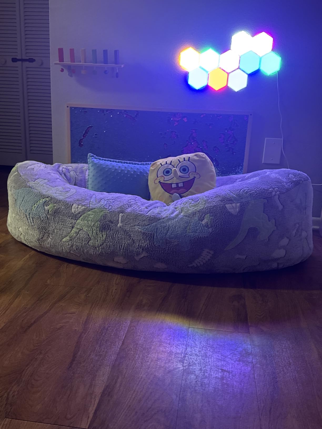 Sensory Chair for Kids, High-Density Foam Sensory Soft Canoe, Foam Peapod - Calming Pressure for Autism, ADHD & Sensory Needs, with 3 Textured Balls, Removable Washable Cover(Dark Blue) customer photo 2