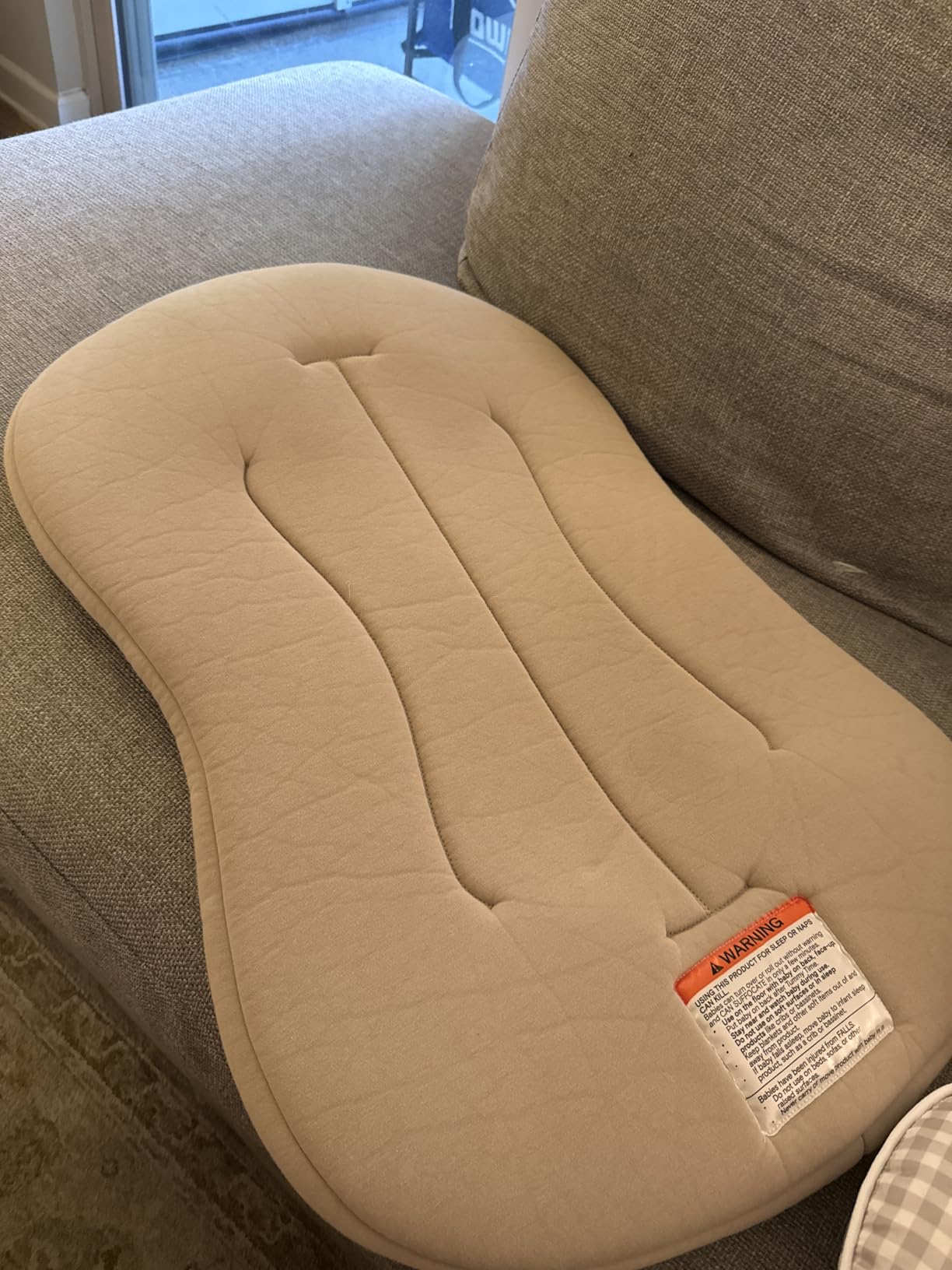 snuggle me Baby Lounger Curve - Premium Organic Cotton with Foam Core, Machine-Washable Cover, Buttery-Soft & Breathable CSPC Compliant Infant Lounger Baby Nest Pillow with Travel Bag - Natural customer photo 1