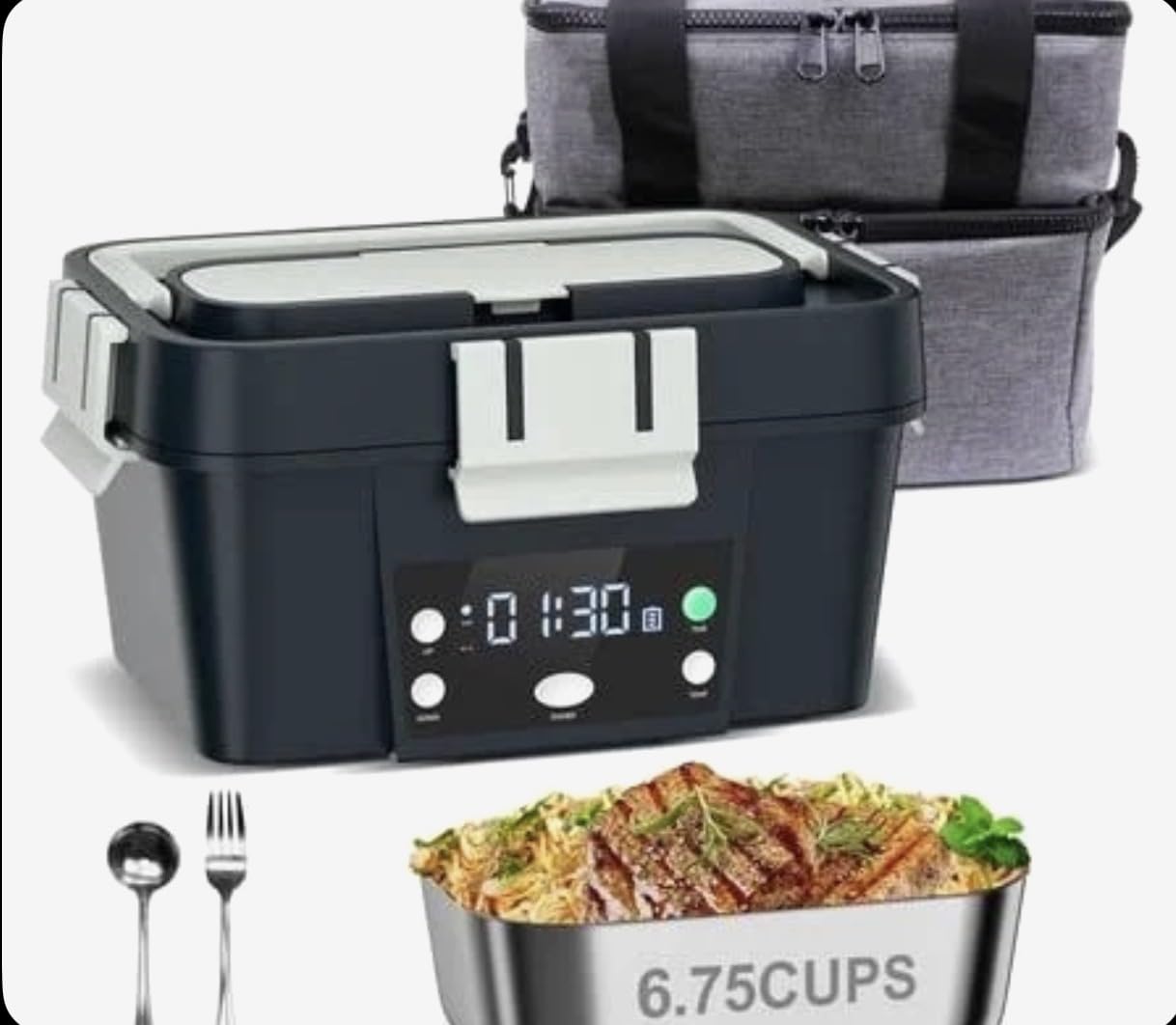 Cordless Electric Lunch Box for Work - 16000mAh Battery Powered Self Heating Food Warmer, 1.6L Portable Heated Lunchbox for Truck Drivers, Construction & Outdoor Use customer photo 1