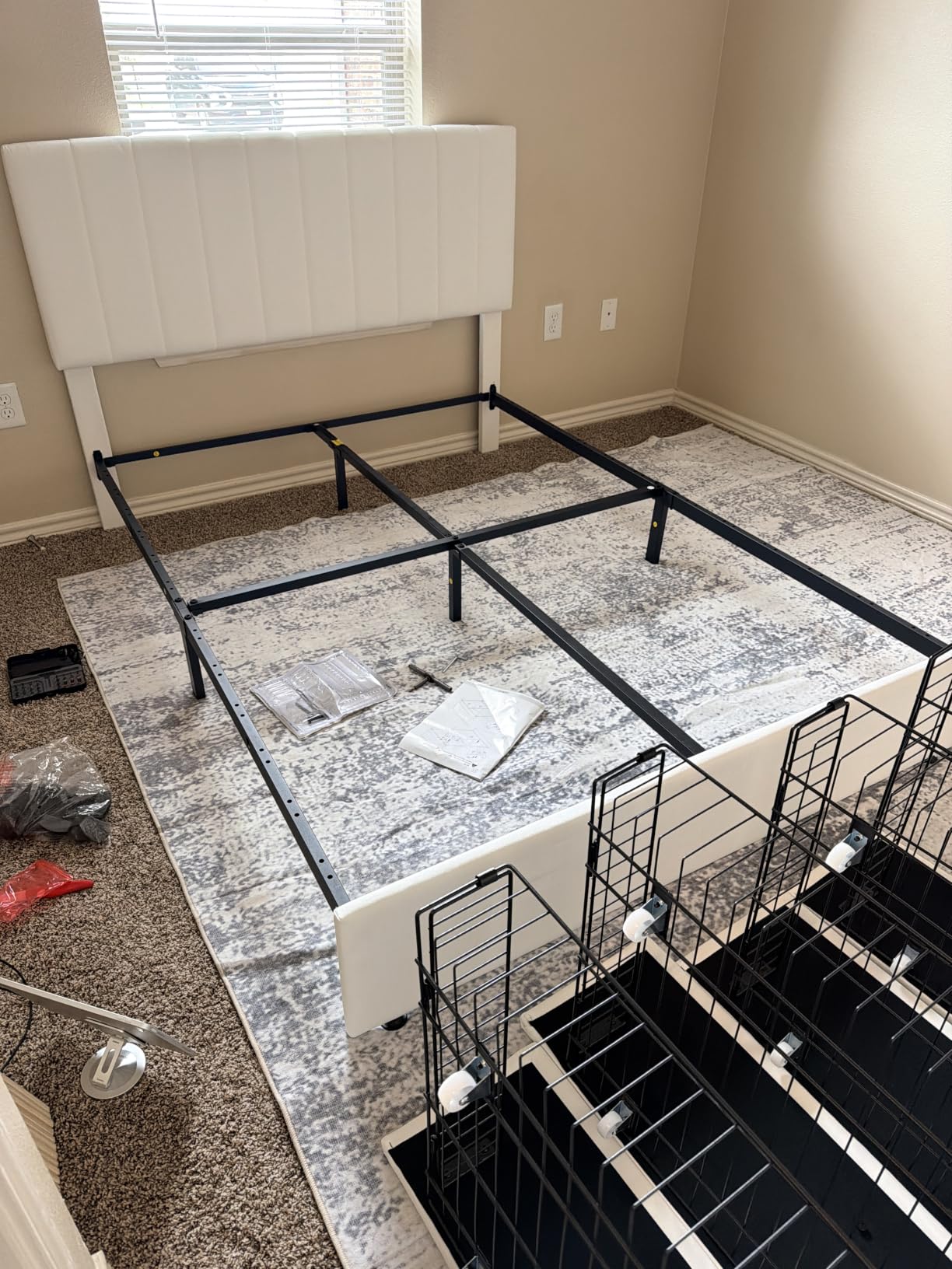 Allewie Queen Size Storage Bed Frame, Vertical Channel Tufted Adjustable Headboard, Velvet Upholstered Platform Bed with 4 Oversized Underbed Drawers, Wooden Slats Support, No Box Spring Needed, White customer photo 1