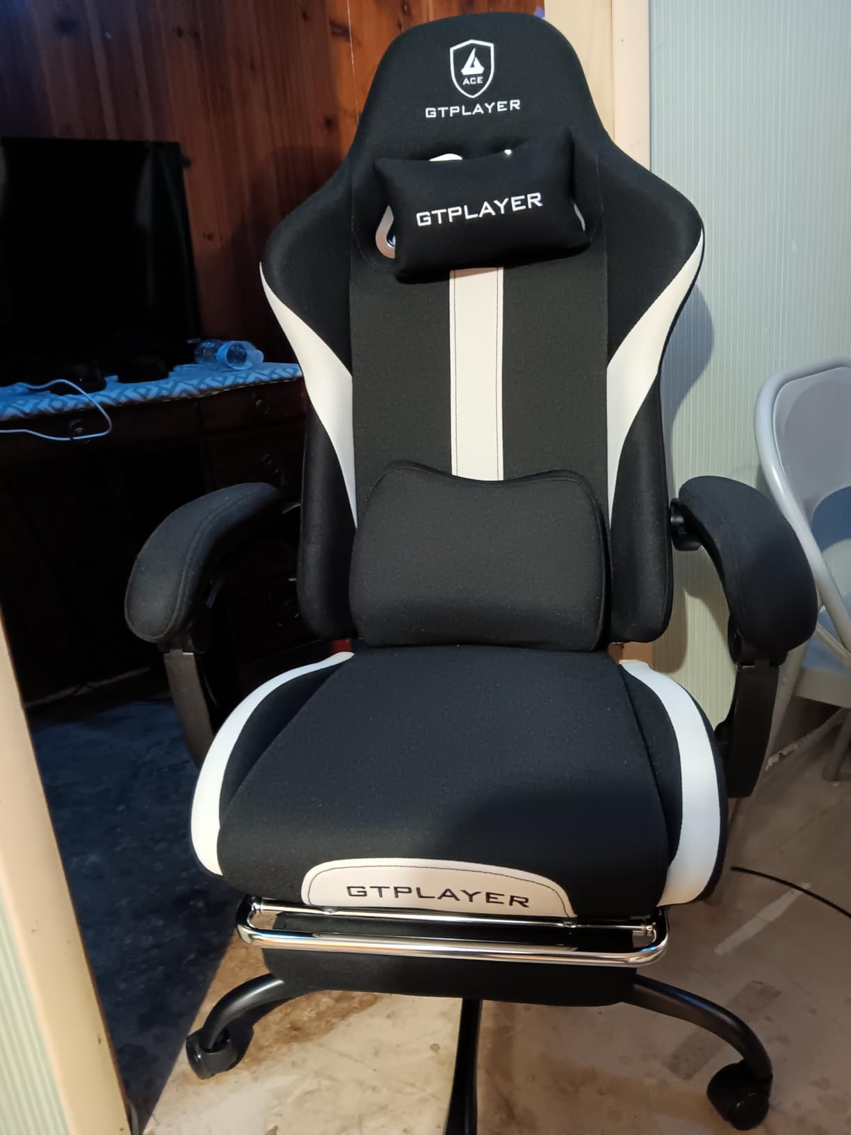 GTPLAYER Gaming Chair with Foot Rest & Pocket Spring Cushion, Breathable Fabric for Home Office Desk, Ergonomic High Back Computer Chair with Headrest & Lumbar Support, Black customer photo 2
