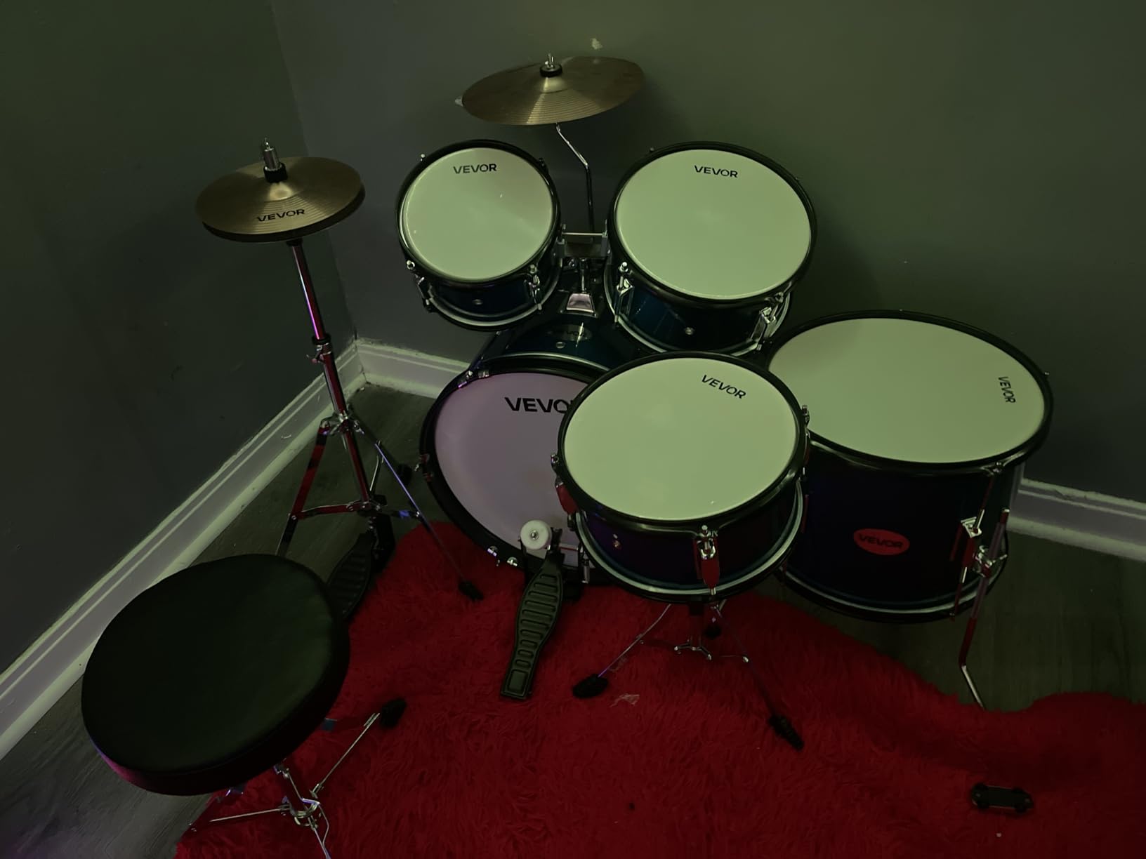 VEVOR Kids Drum Set, 5-Piece 14 in Junior Drum Sets, Beginner Drums Set with Adjustable Throne, Cymbal & Two Pairs of Drumsticks, Musical Learning Drums Instruments Kit, for Children Ages 6-13 (Black) customer photo 2