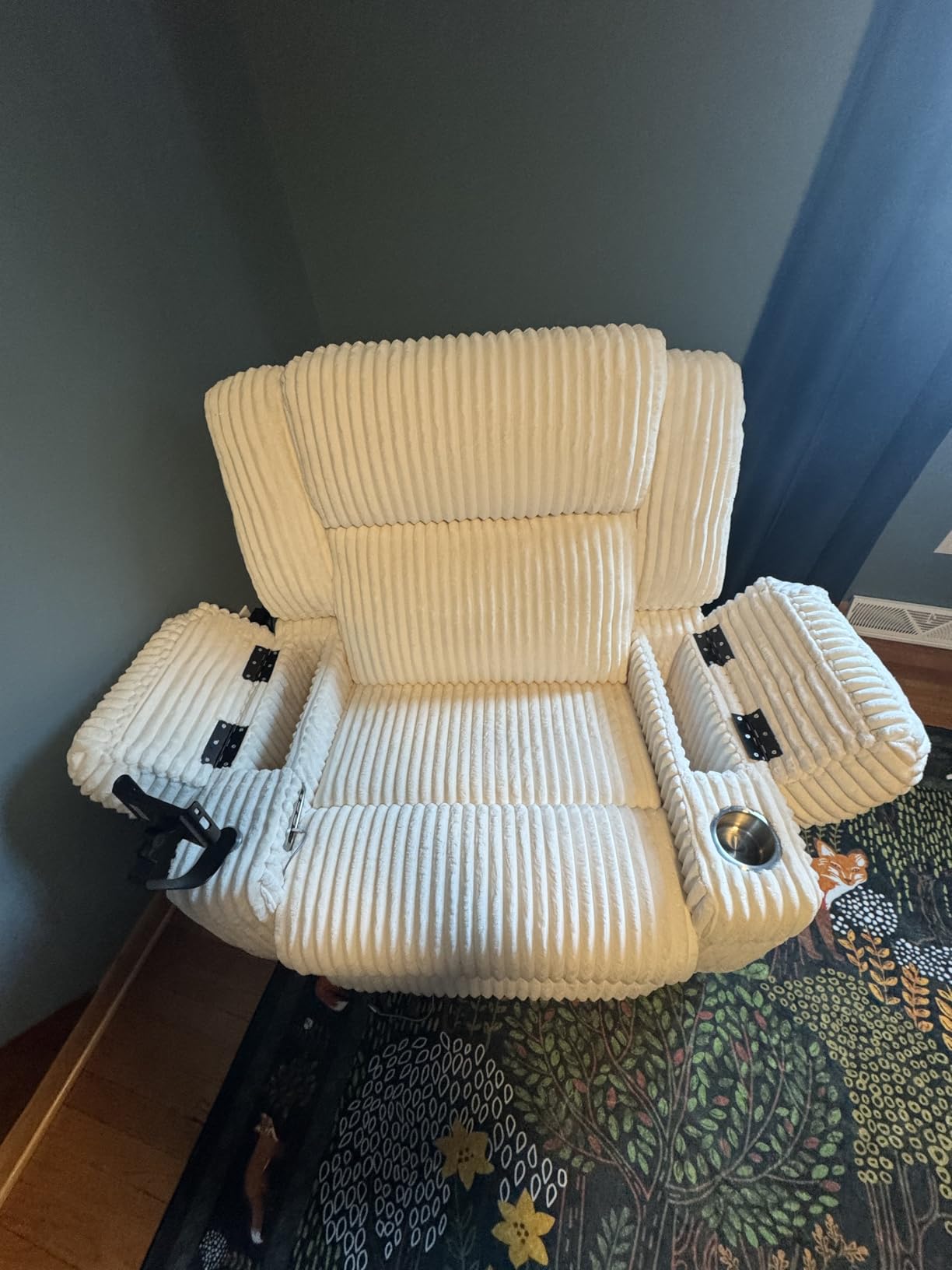 SINCRUMI Power Oversized Swivel Rocker Recliner with Dual Motor Adjustable Headrest for Adults, Glider Rocking Chair with Vibration and Heat, USB A&C Ports, Armrest Storage, Cup Holder, Cream White customer photo 2