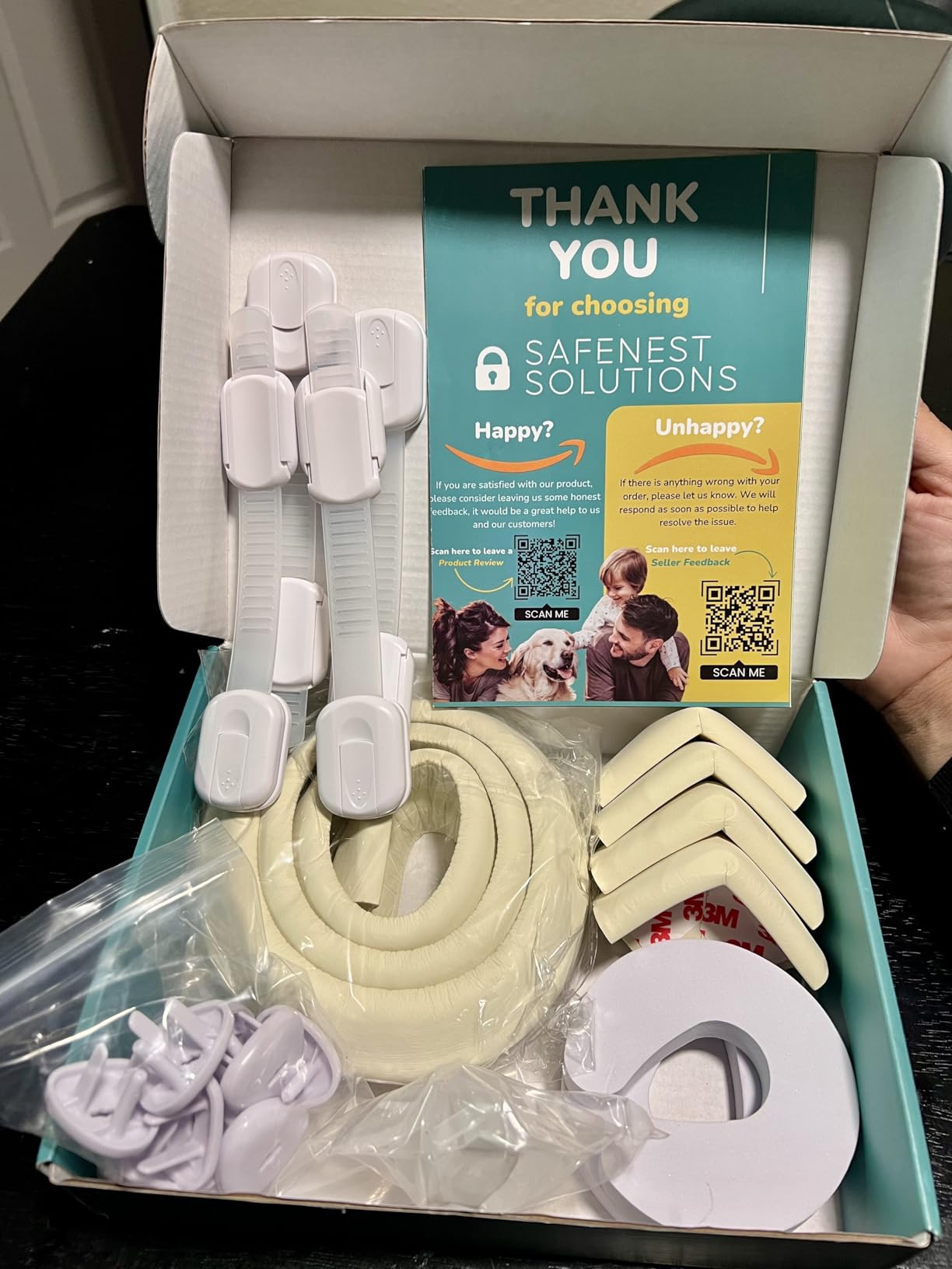 SafeNest Child Proofing Essentials for Home & Daycare, All-in-One Baby Safety Kit, No Drilling Easy Install, Cabinet Locks, Drawer Locks, Outlet Covers, Corner Guards & Door Stops customer photo 1