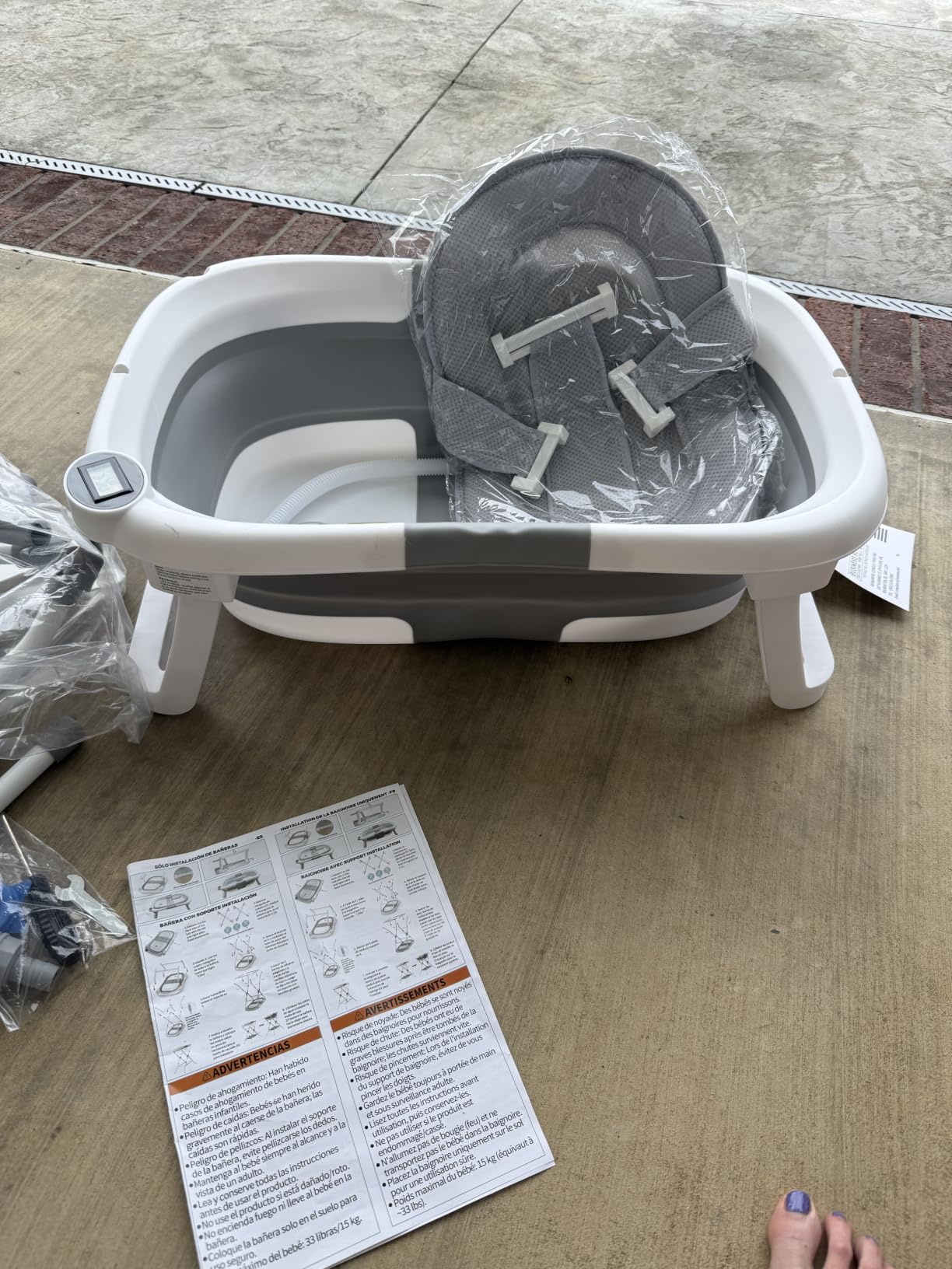 Baby Bathtub with Stand, 2-in-1 Collapsible Bath Tubs for Newborn to Toddler, Infant Bathtub with Folding Stand, Portable Bathtub for Baby Including Soft Cushion, Storage Pad (Gray) customer photo 2