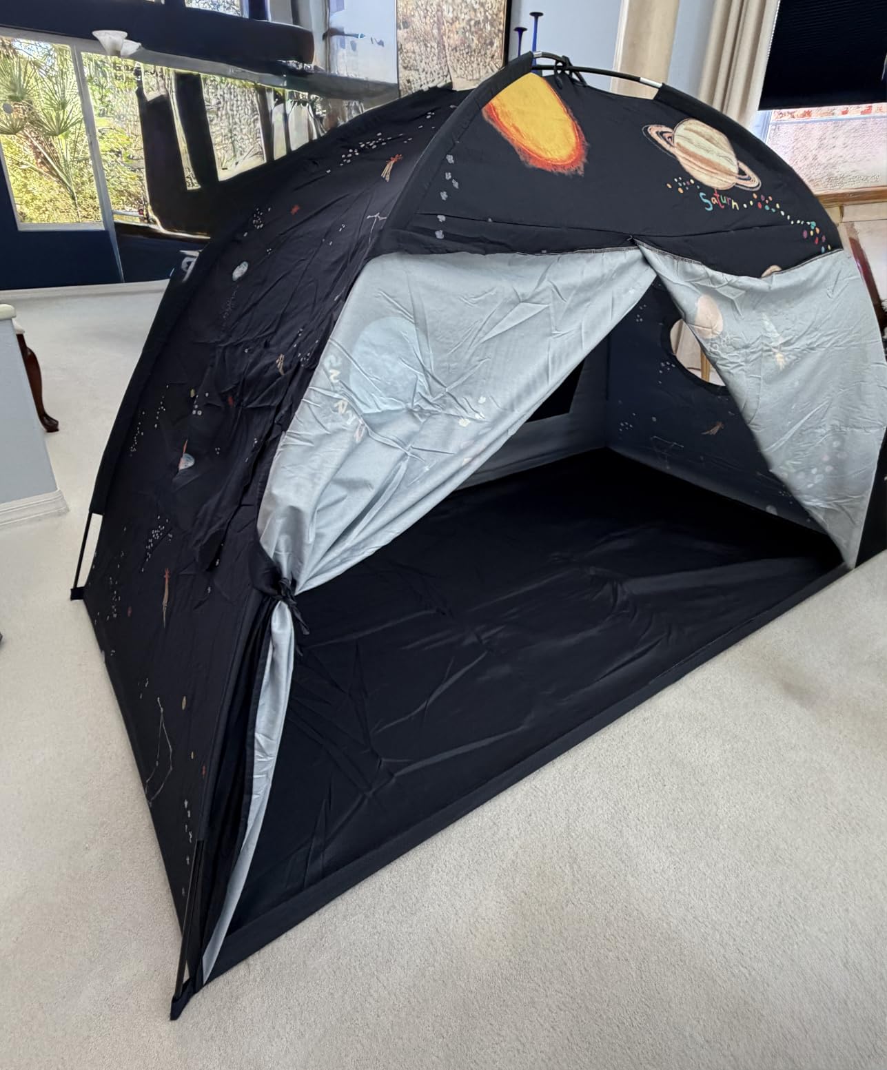 Tiny Land Space Galaxy Bed Tent for Kids - Sleep Bed Canopy with 9 Planets Design, Easy-to-Install Indoor Kids Play Tent, Imaginative Playhouse, Ideal Gift for Boys & Girls - 77