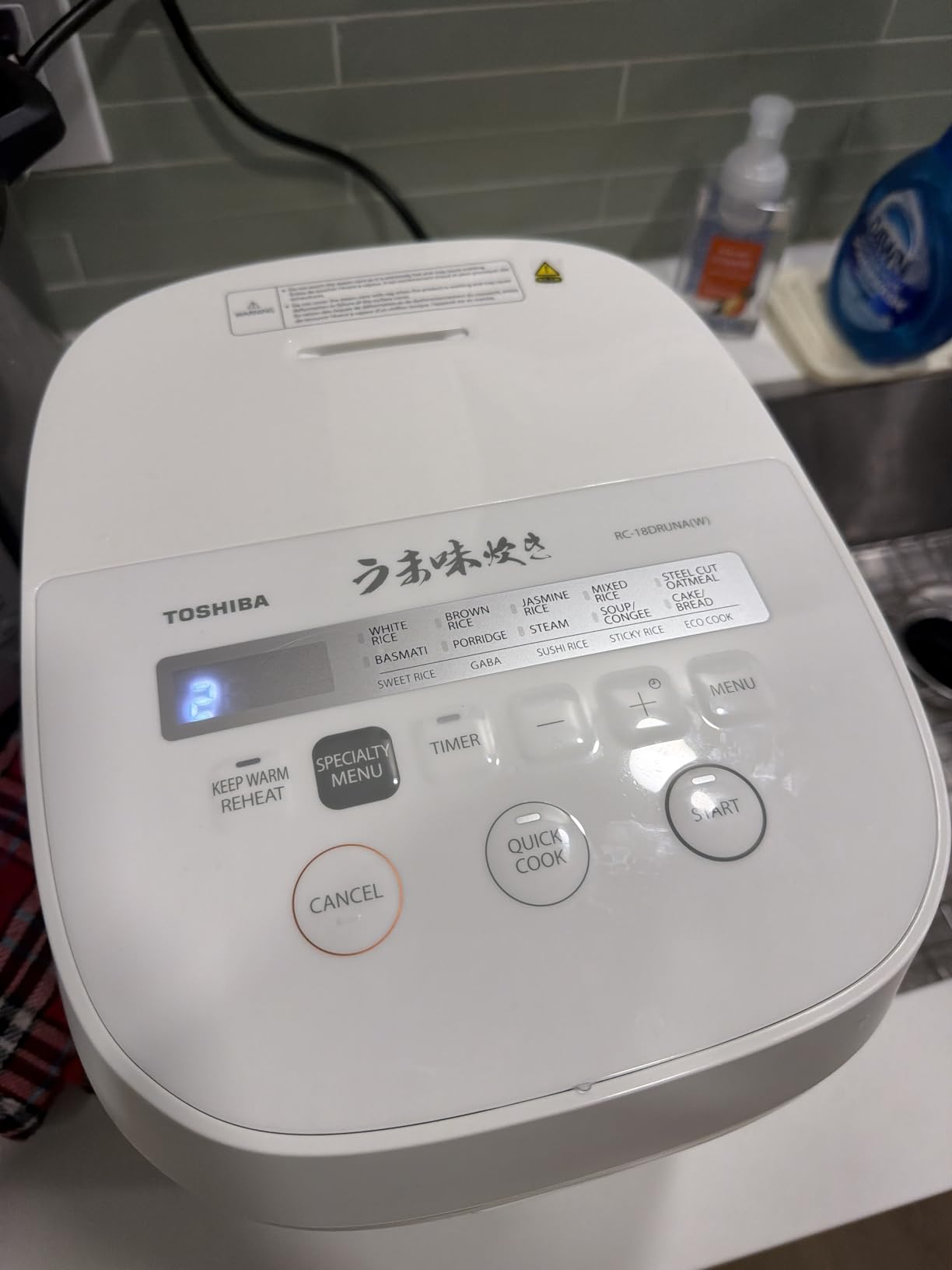 TOSHIBA OriginTaste Rice Cooker 10-Cup Uncooked, Fuzzy Logic, 15-in-1 Functions, Digital Display, Delay Timer, Keep Warm, Nonstick Inner Pot, White customer photo 1