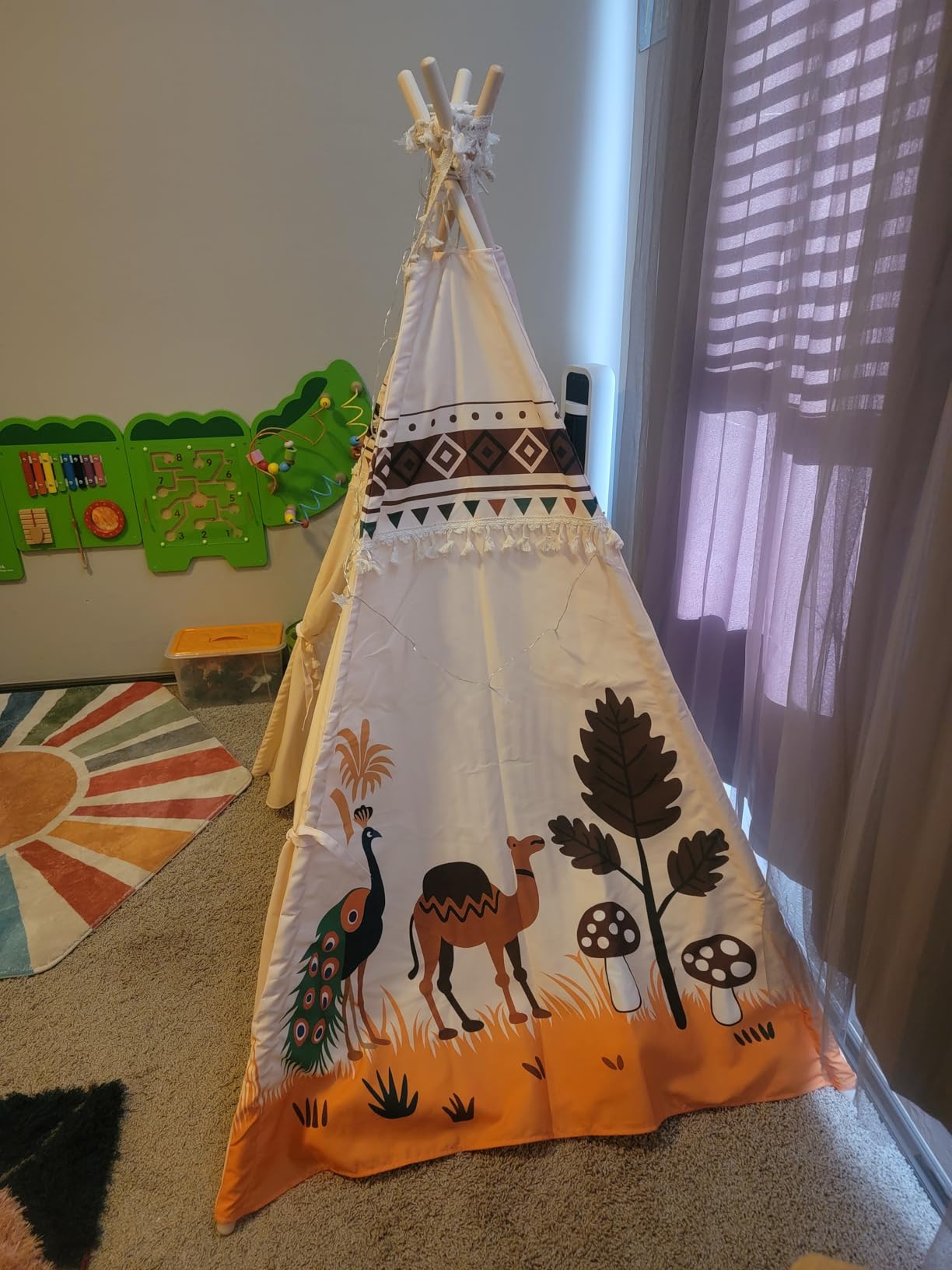 Teepee Tent for Kids, Play Tent with Padded Mat & Star Lights, Indoor Play Tent for Girls & Boys, Pastoral Chicken customer photo 2