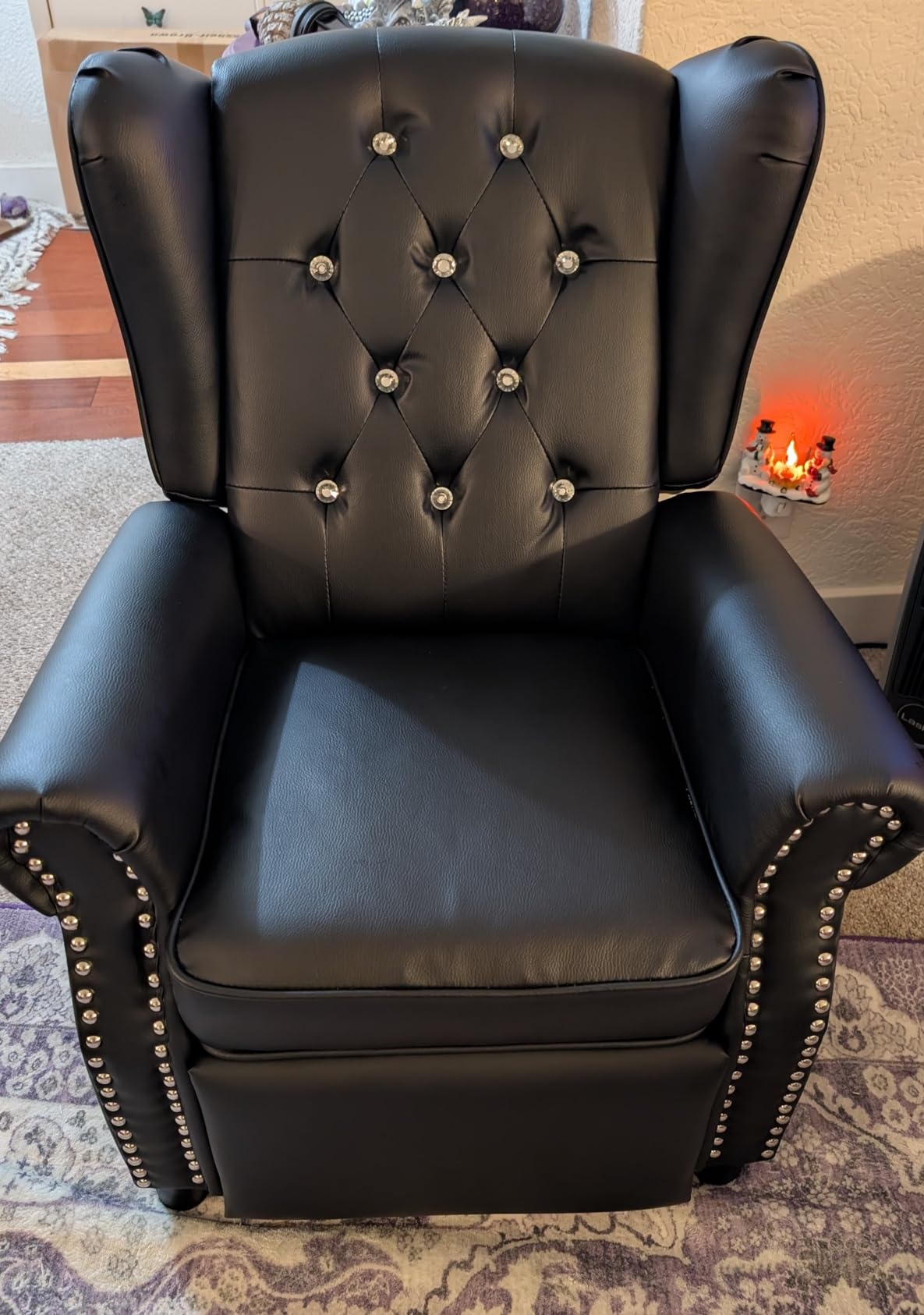 AVAWING Kids Recliner Chair with Cup Holder, Leather Toddler Recliner with Adjustable Backrest, Curved Rocking Legs and Comfy Armrests for Bedroom or Nursery (Black) customer photo 2