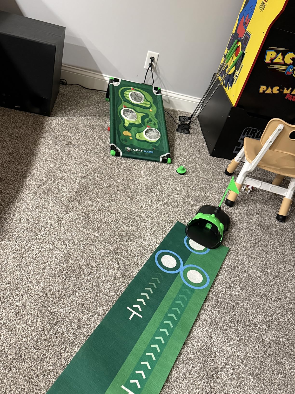 TERRAMUS 3 in 1 Kids Golf Set with Dinosaur Automatic Golf Returner, Golf Cornhole Board, Led Light Up Balls, Putting Mat, 3-8 Toddler Mini Golf Games, Indoor Outdoor Golf Toys Gift for Boys Girls 3+ customer photo 1