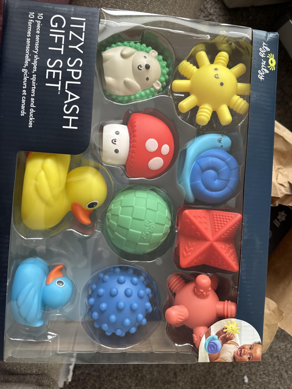 Itzy Ritzy Bathtime Gift Set - 12-Piece Baby Bath Toys for Infants & Toddlers - Stacking Lighthouse, Ring Toss, Scoop, Squirters & Sailboat - Develops Motor Skills & Teaches Cause & Effect (Nautical) customer photo 1