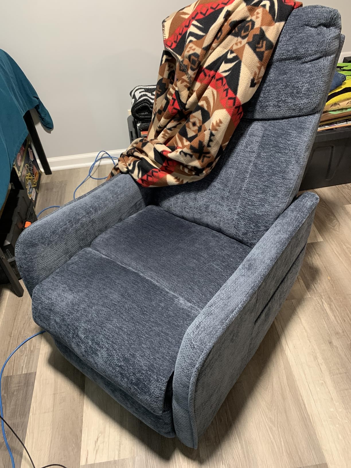 Manual Swivel Rocker Recliner Chair for Adults, Overstuffed Reclining Glider Chair for Nursing with Vibration Massage & Heat, Living Room Rocking Recliner 3-Stage backrest, Faux Leather Gray customer photo 1