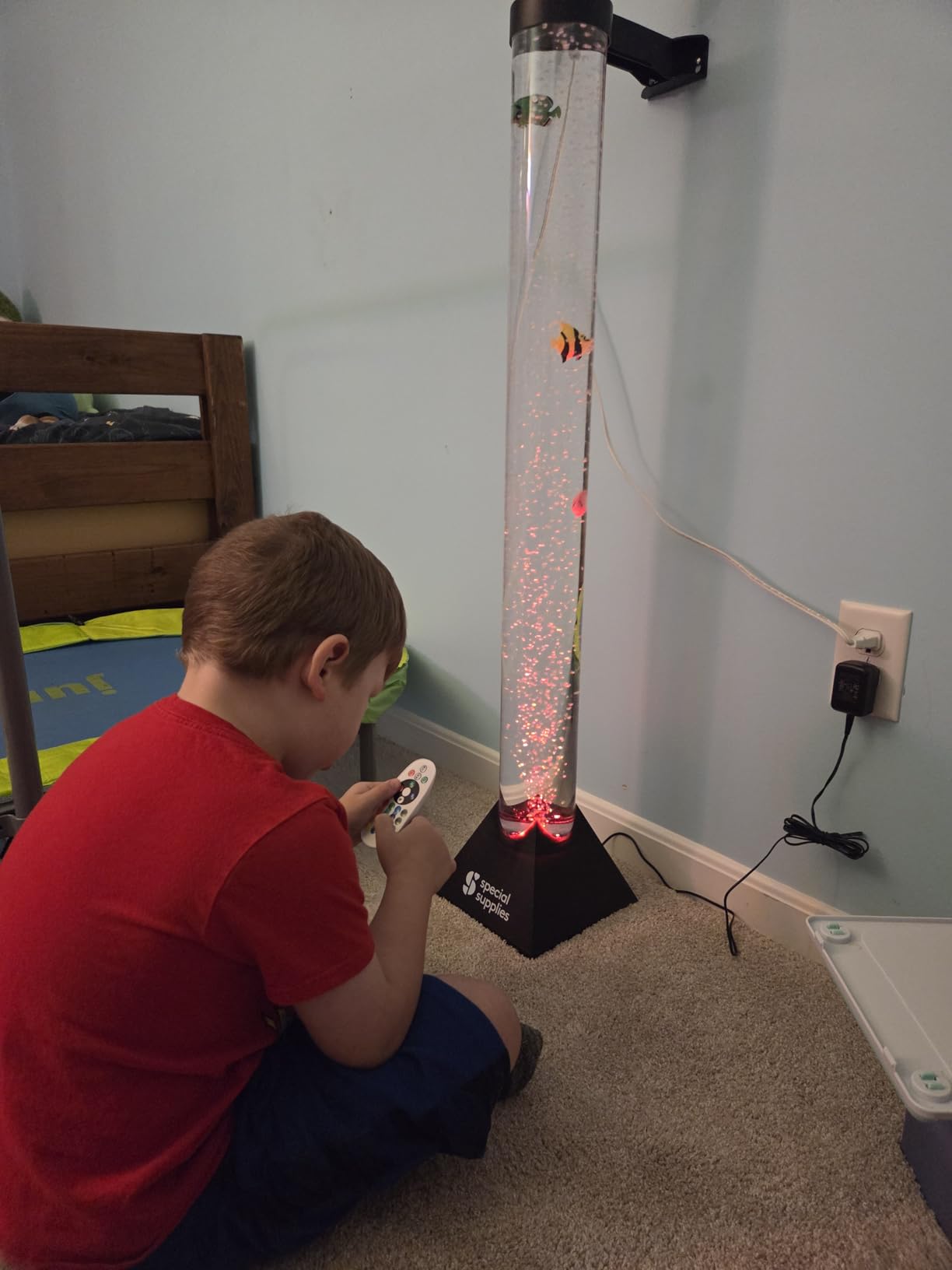 Special Supplies Aquarium Sensory Fish Bubble Light Tube with 16 LED Color Changing Nightlight Effect, Remote Control and Fish Colorful Floor Standing Lamp for Kids and Adults (4 feet) (Black) customer photo 1