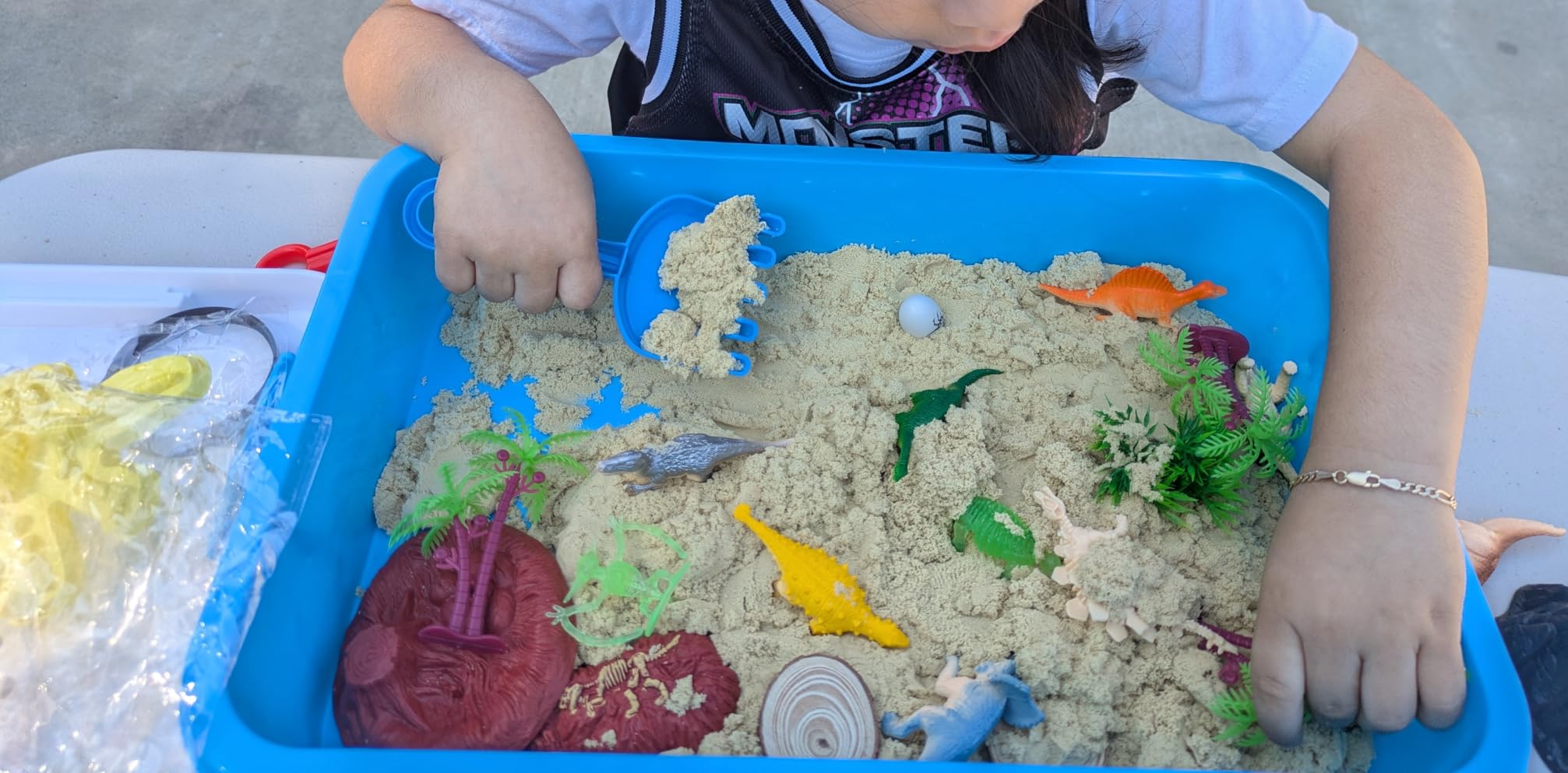 Dinosaur Sensory Bin with Lid, 2.64lbs Magic Sand, Dino Figures, Skeletons & Archaeology Tools, Sensory Sand Kit Dinosaur Toys for Kids 3 4 5 6 7+ Year Old Boy Toddler Birthday Gift Christmas customer photo 2